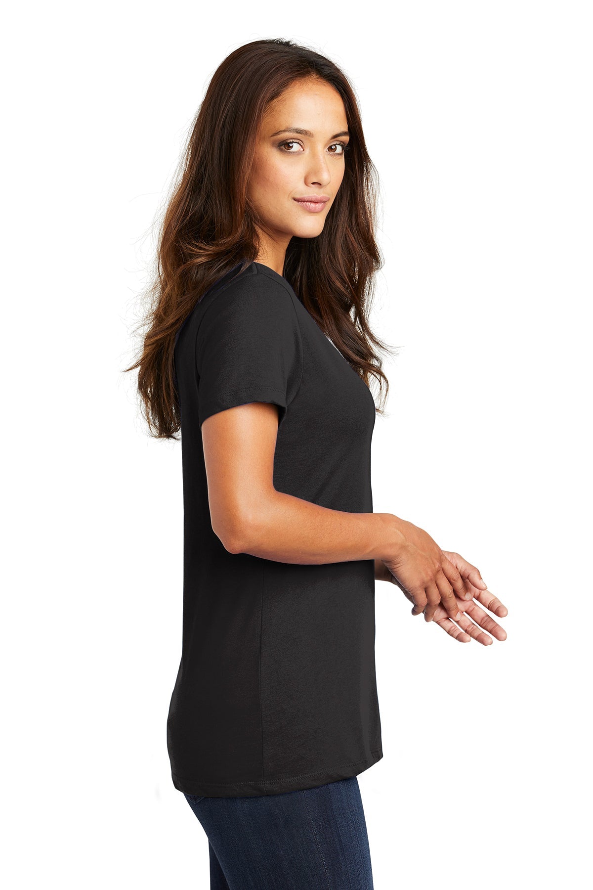 district made ladies perfect weight v neck tee jet black