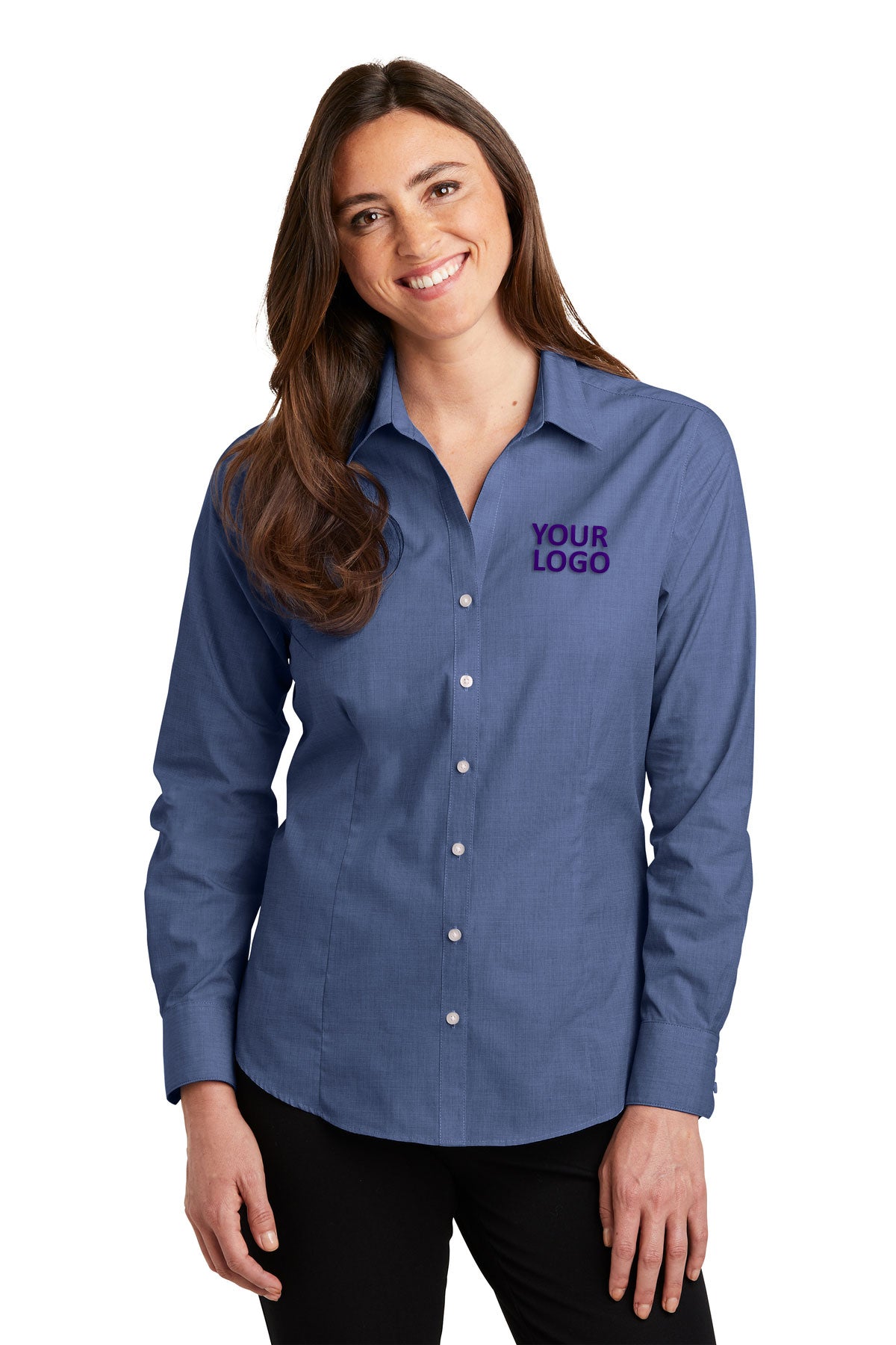 Port Authority Deep Blue L640 custom logo shirts