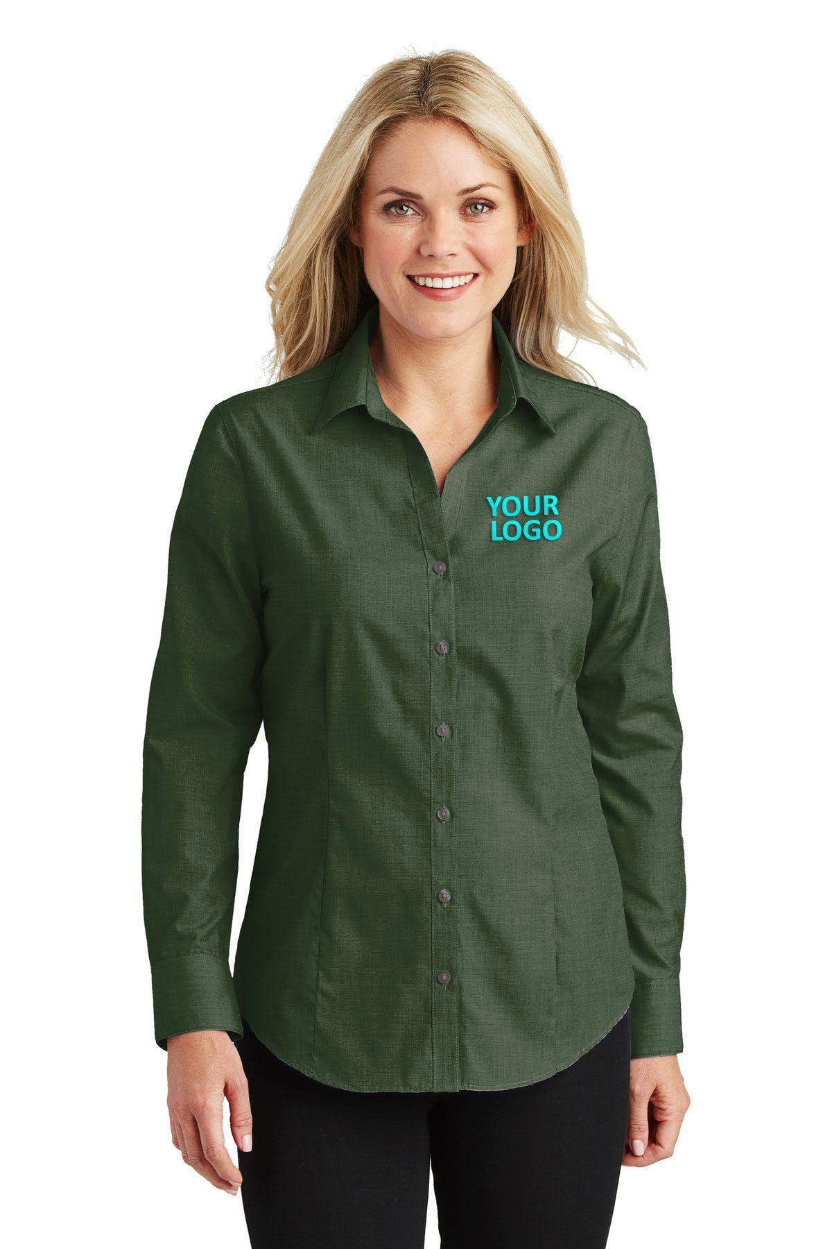Port Authority Dark Cactus Green L640 custom logo shirts