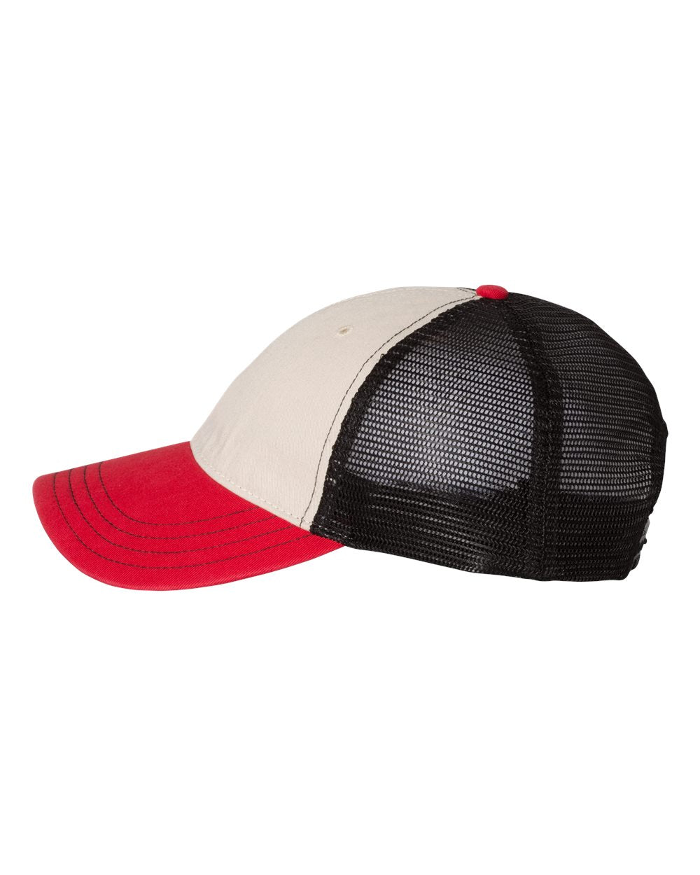 Richardson Garment-Washed Customized Trucker Caps, Stone Black Red