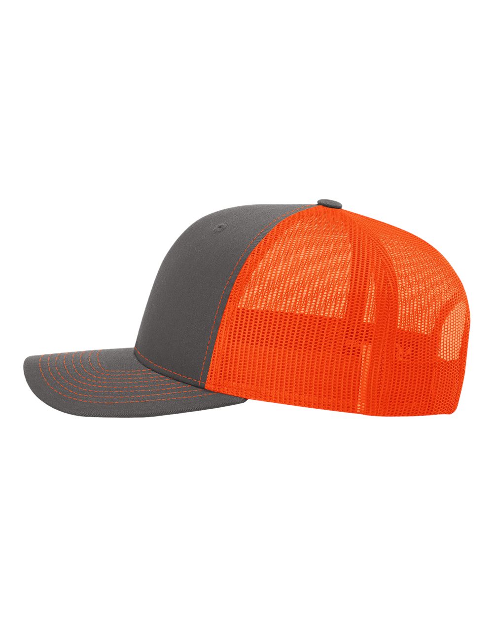 Richardson Adjustable Customized Snapback Trucker Caps, Charcoal Neon Orange