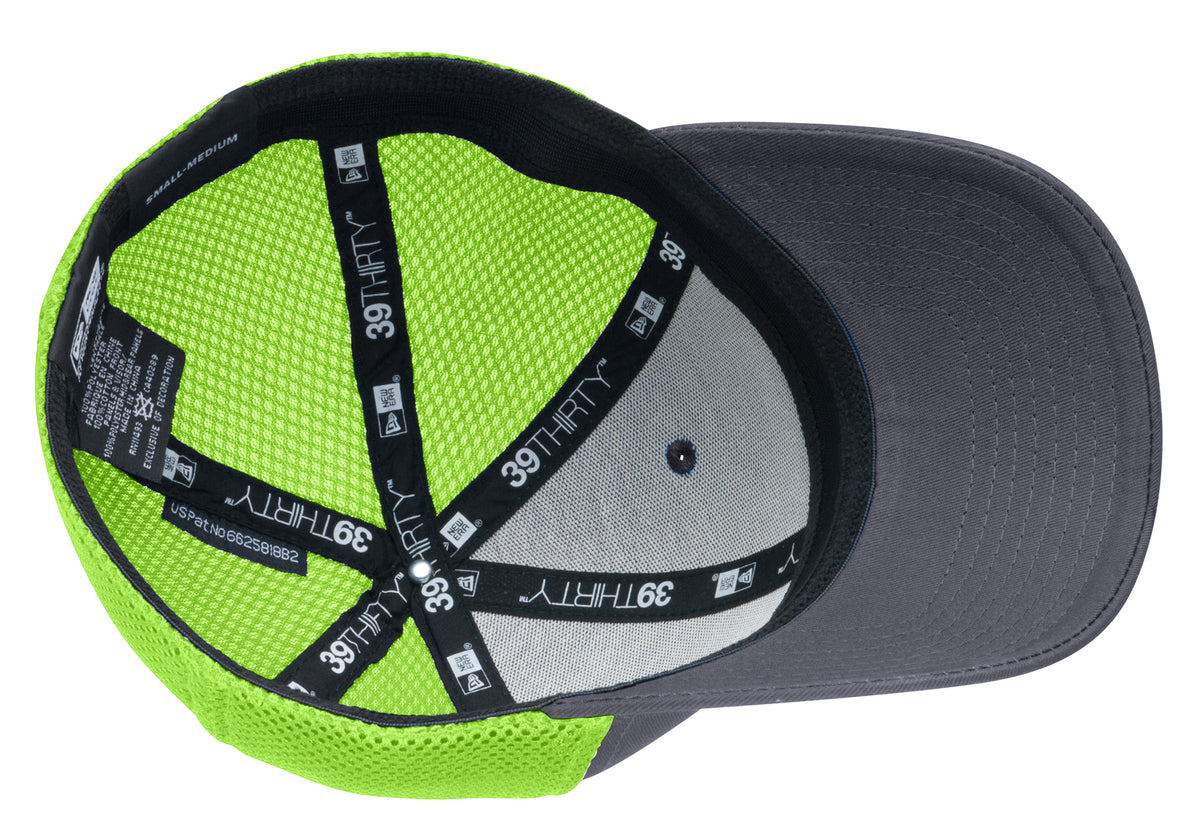 New Era Stretch Mesh Customized Caps, Graphite/Cyber Green