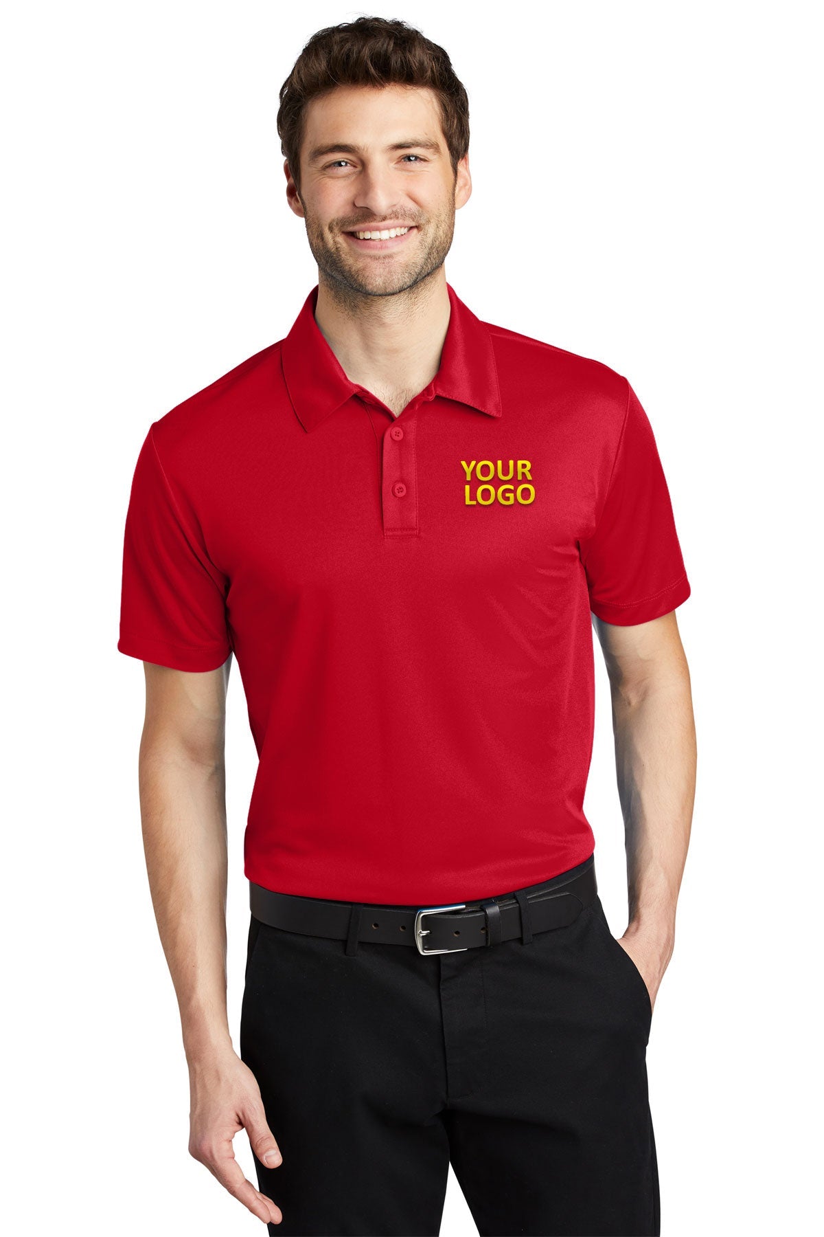 Port Authority Silk Touch Branded Performance Polos, Red