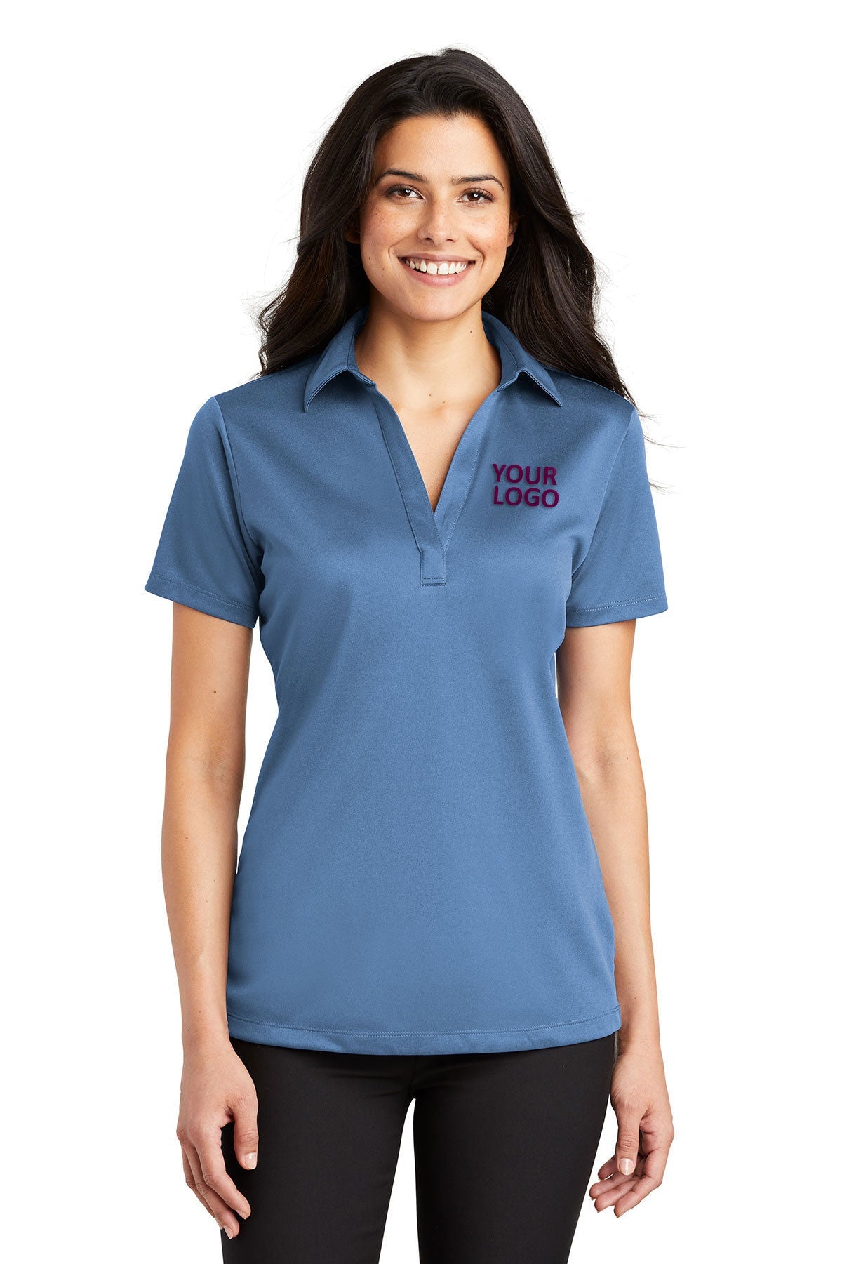 Port Authority Ladies Silk Touch Branded Performance Polos, Carolina Blue