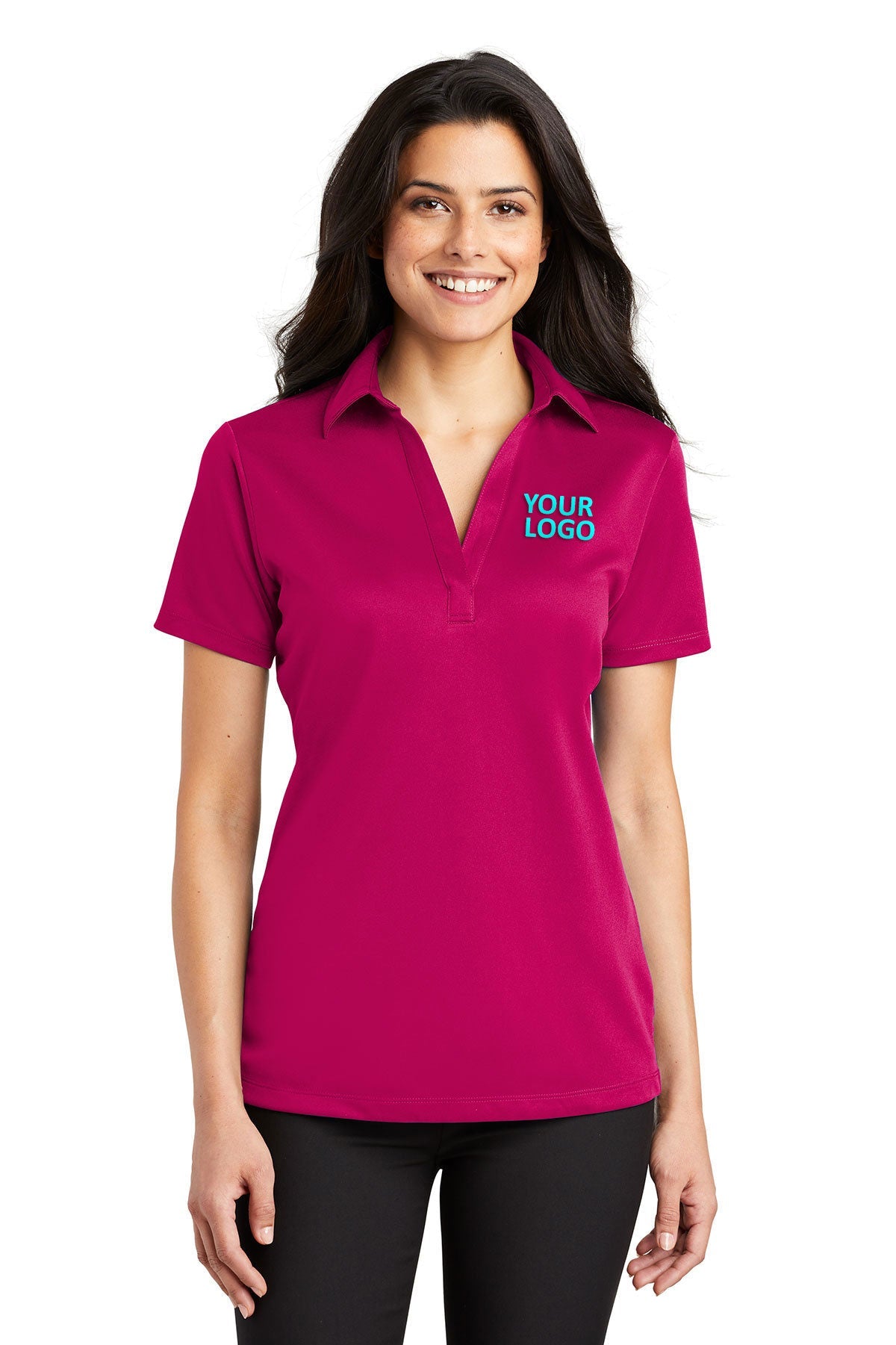 port authority pink raspberry l540 polo shirts with embroidered custom logo