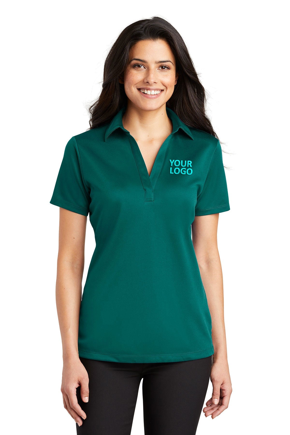 port authority teal green l540 polo shirts with embroidered custom logo