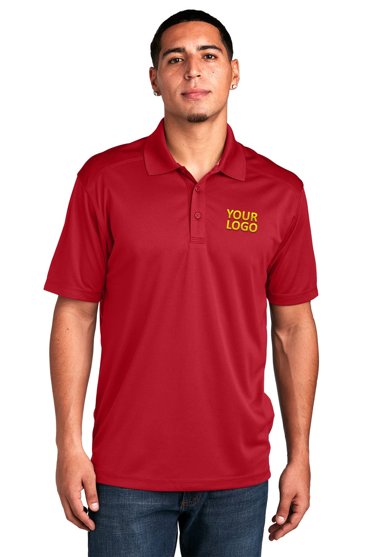 Sport-Tek True Red ST680 custom made work polo shirts