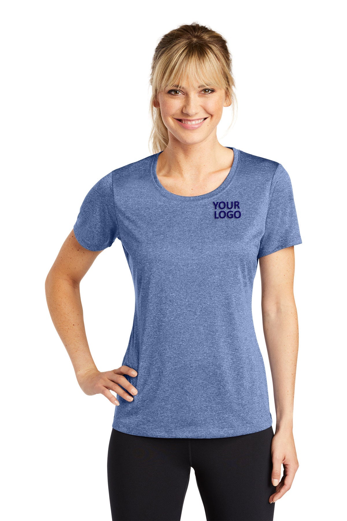 Sport-Tek Ladies Heather Contender Branded Scoop Neck Tee's, True Navy Heather