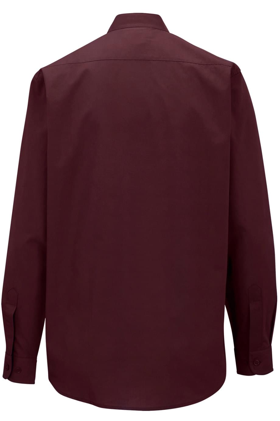 Women's Banded Collar Long-Sleeve Shirt, Burgundy [Left Chest / VCL All White]