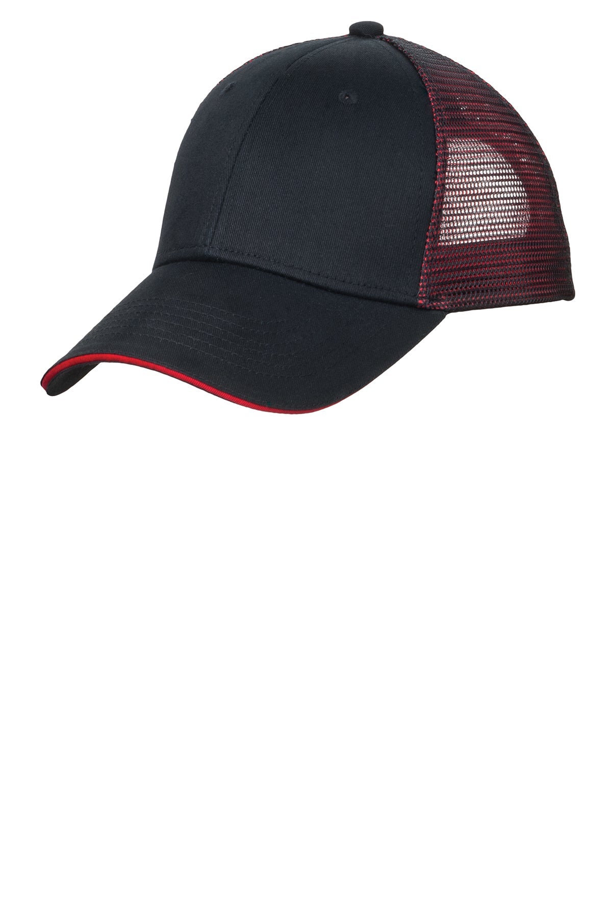 Port Authority Double Mesh Snapback Sandwich Bill Customized Caps, Black/ Red