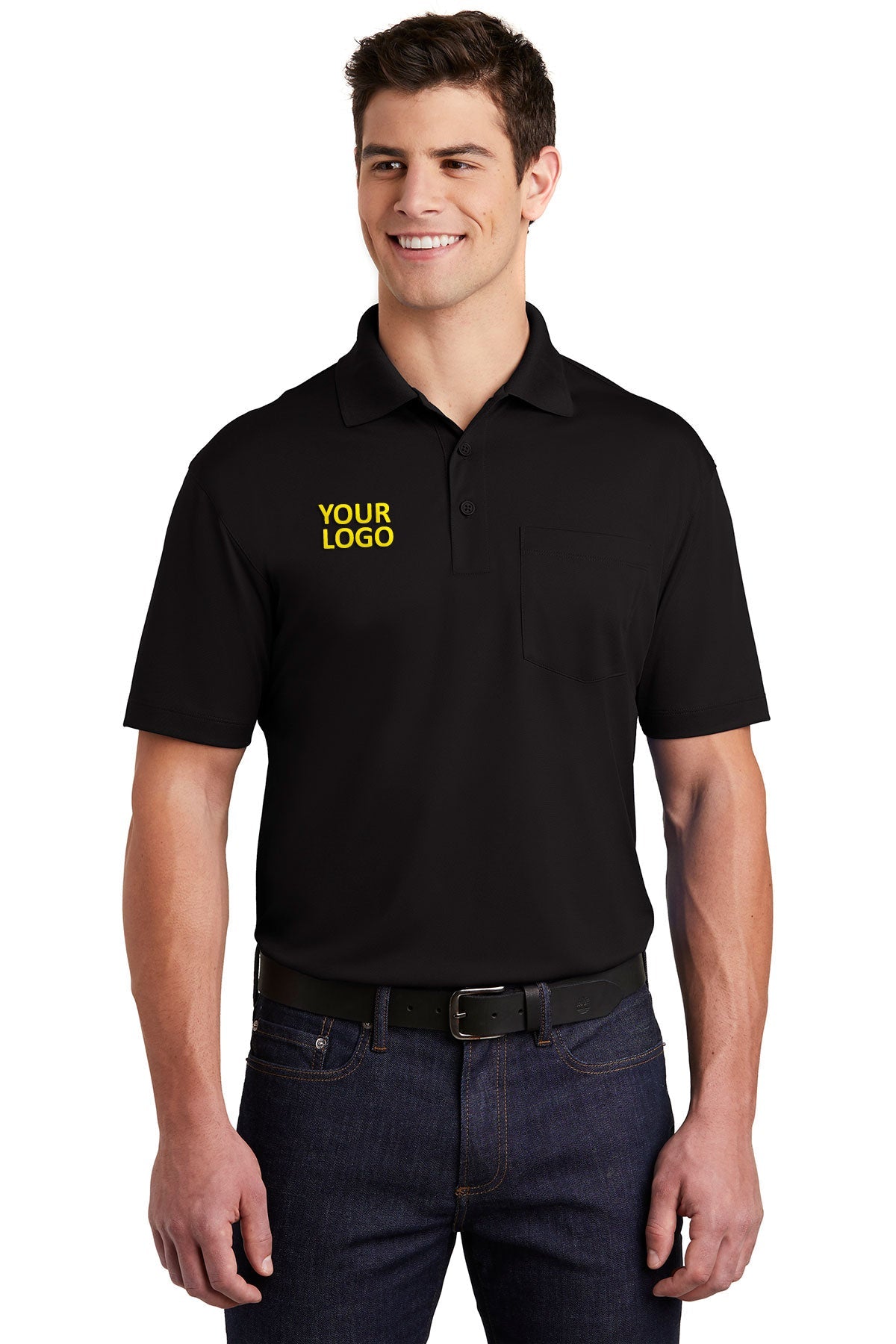 Sport-Tek Black ST651 polo shirts with logos