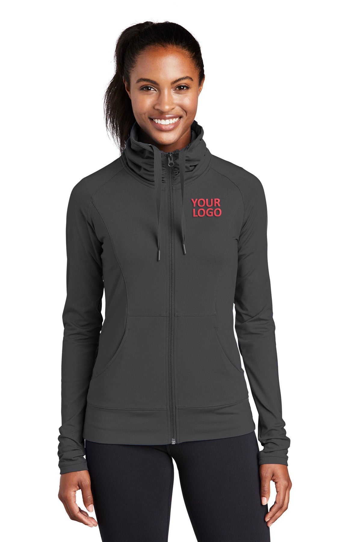 Sport-Tek Ladies Sport-Wick Stretch Branded Full-Zip Jackets, Charcoal Grey