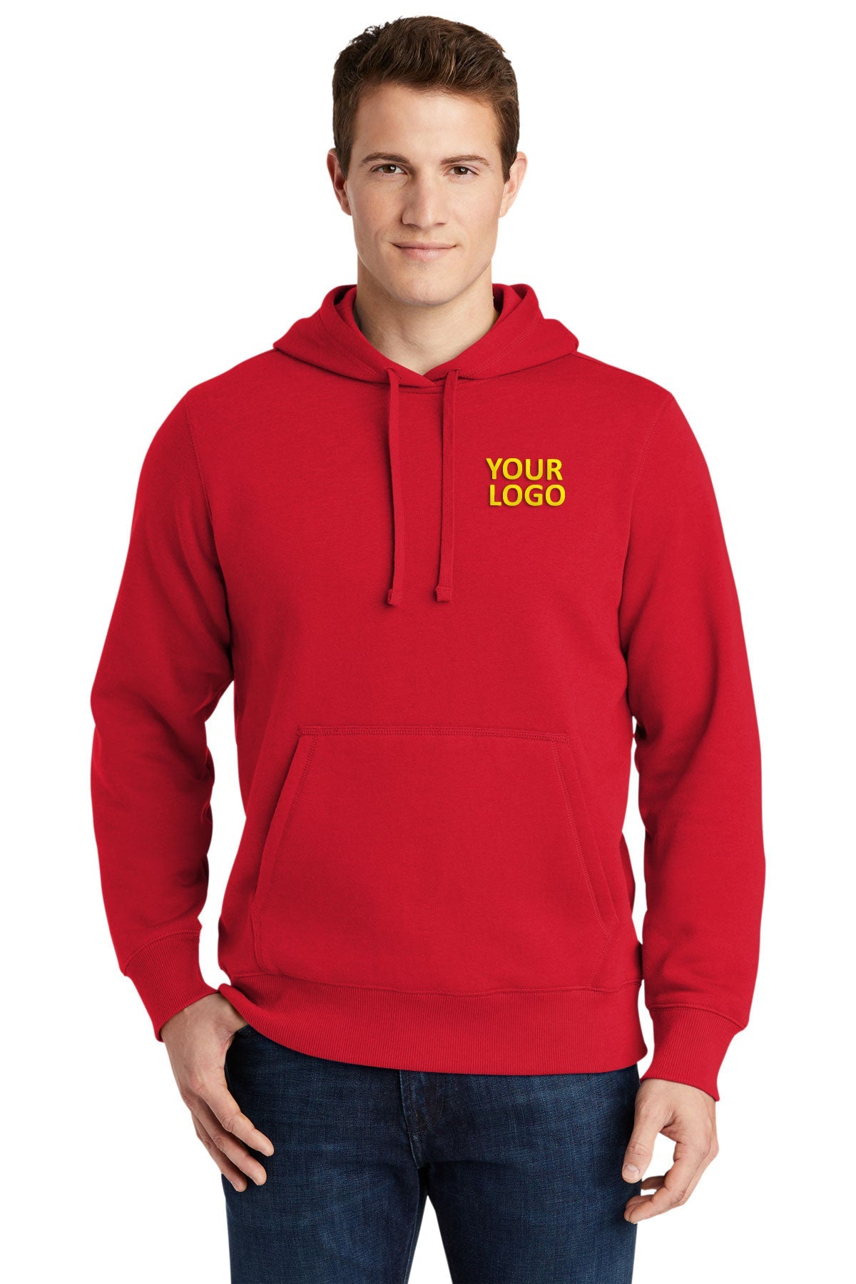 Sport-Tek True Red ST254 sweatshirts with logo embroidery