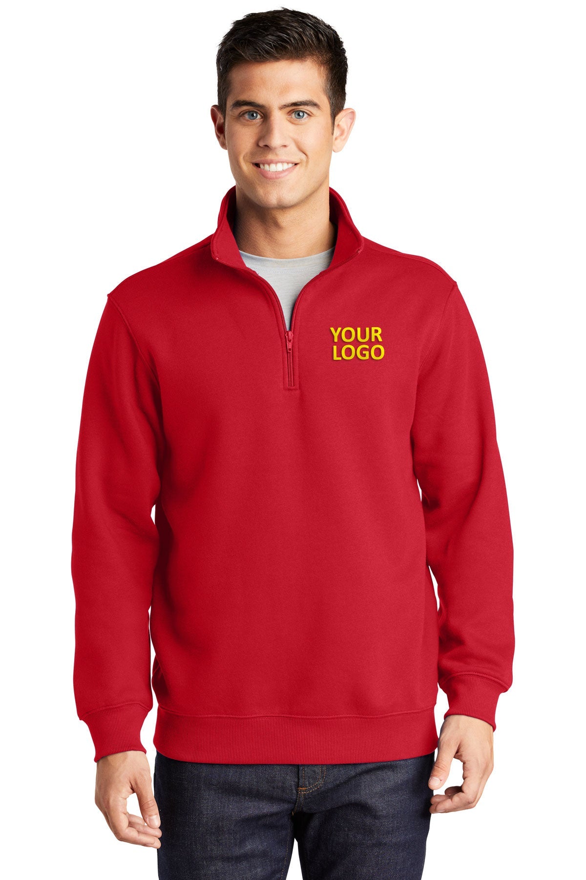 Sport-Tek True Red ST253 custom sweatshirts with logo