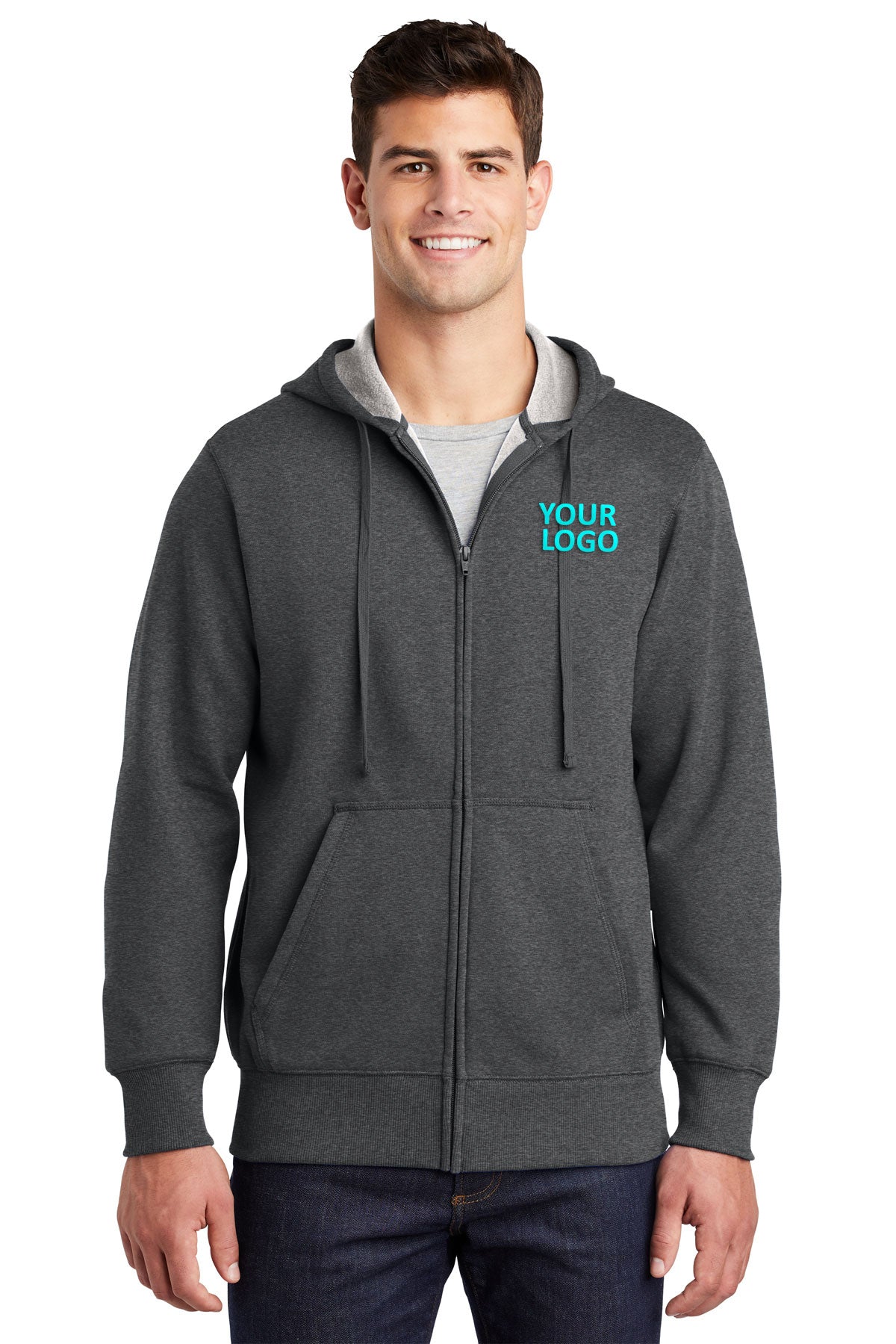 Sport-Tek Customized Full-Zip Hooded Sweatshirts, Graphite Heather