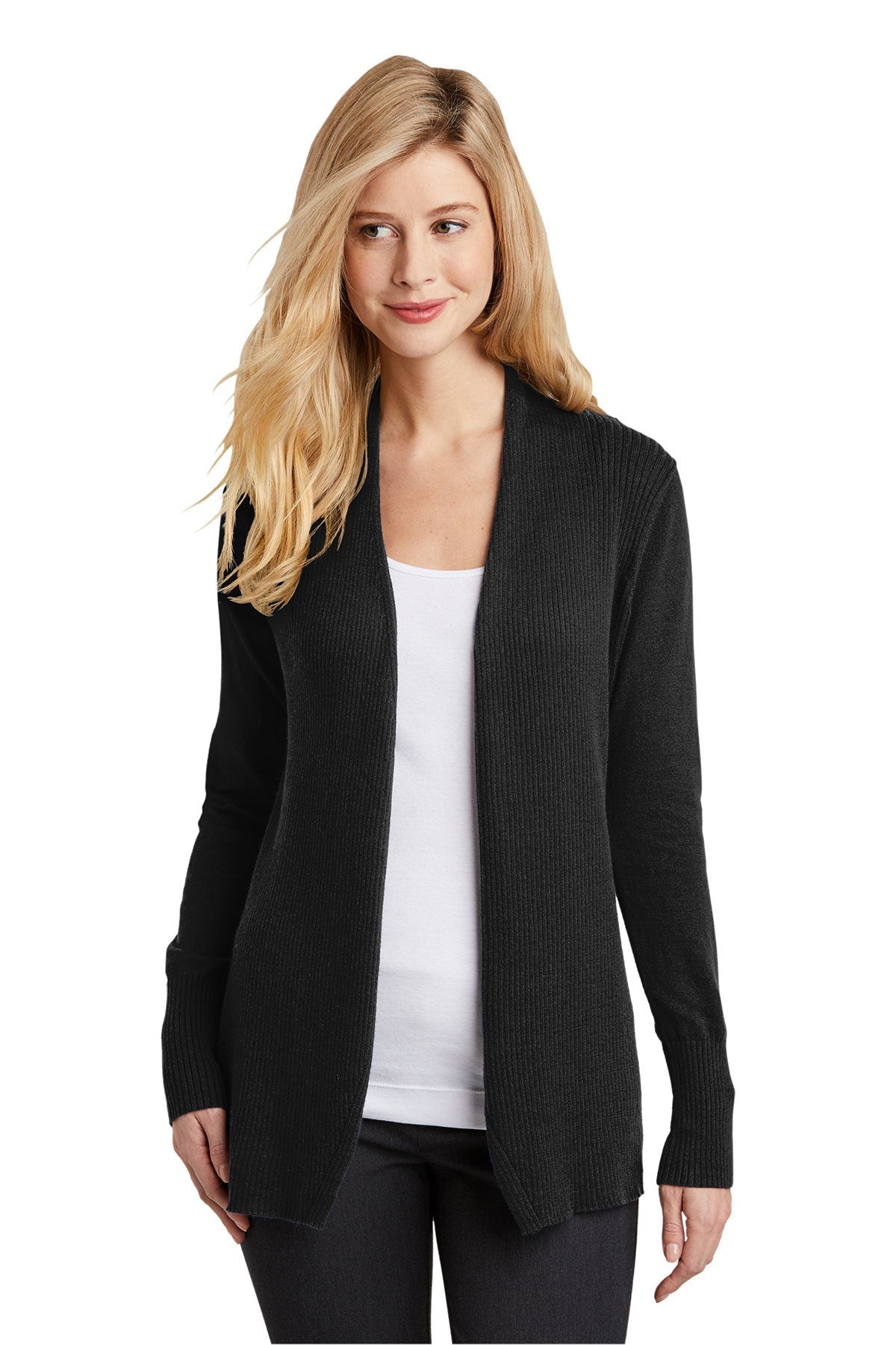Custom Port Authority Ladies Open Front Cardigan Sweater Black