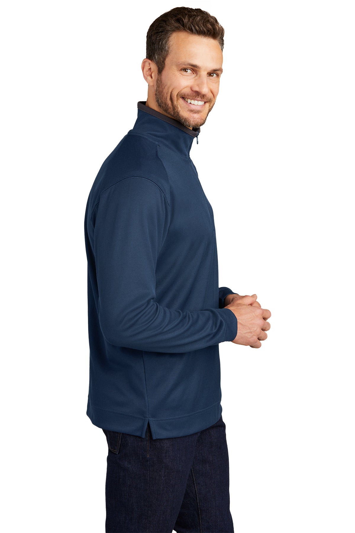 Port Authority Vertical Texture 1/4-Zip Branded Pullovers, Regatta Blue/ Iron Grey