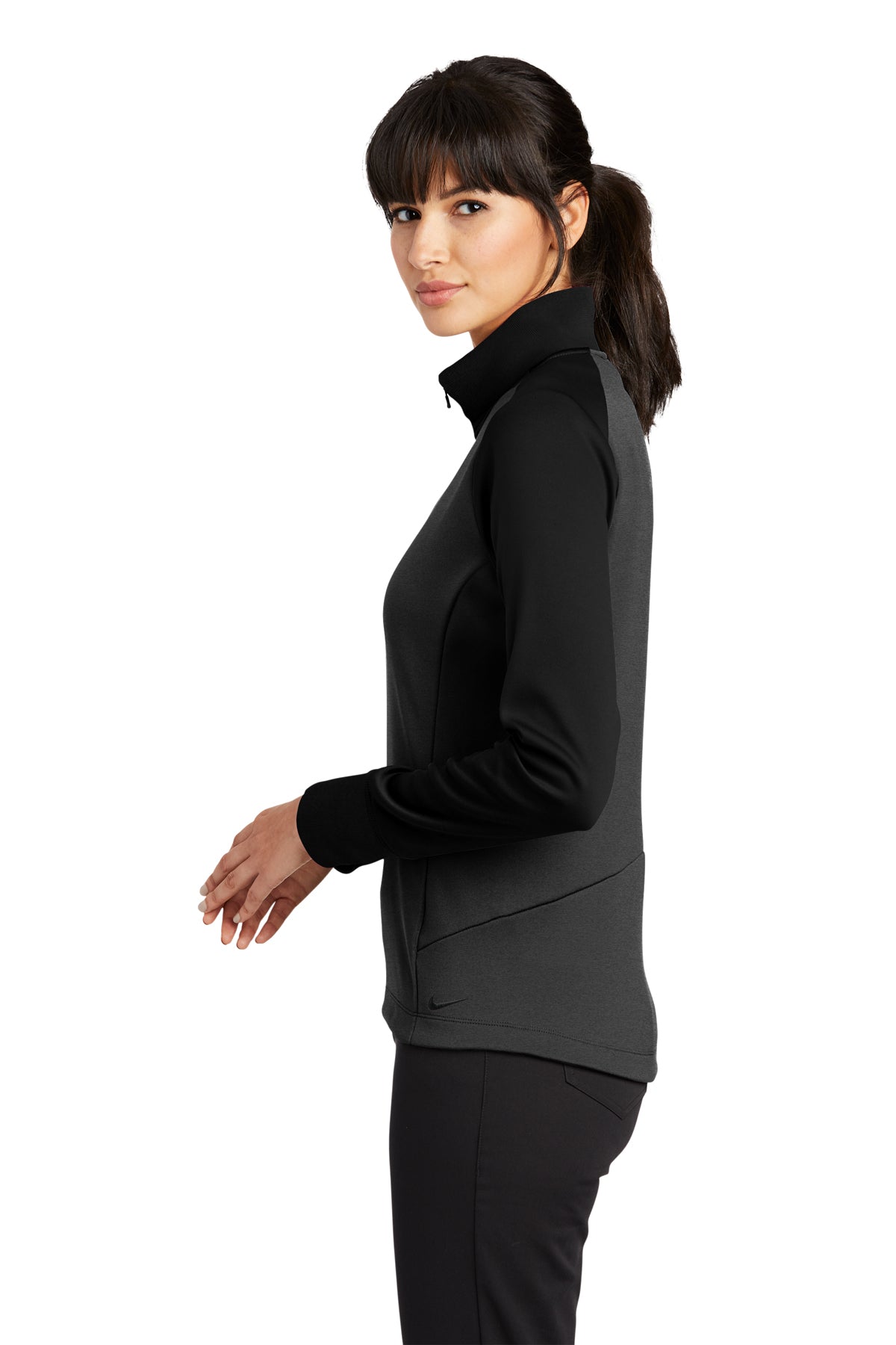 Nike Ladies Dri-FIT Custom Quarter Zip Cover-Ups, Anthracite Heather/ Black