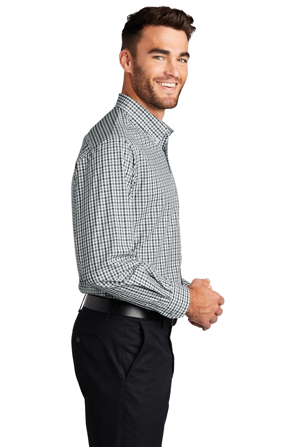 port authority_s654 _black/ charcoal_company_logo_button downs