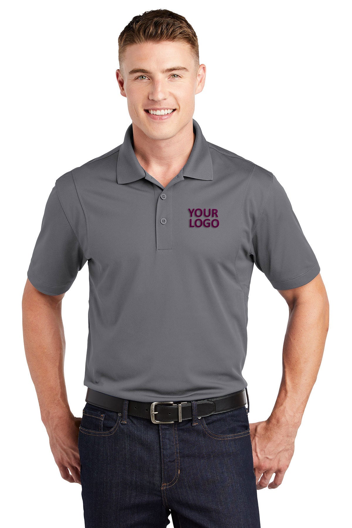 Sport-Tek Grey Concrete TST650 business polo shirts embroidered