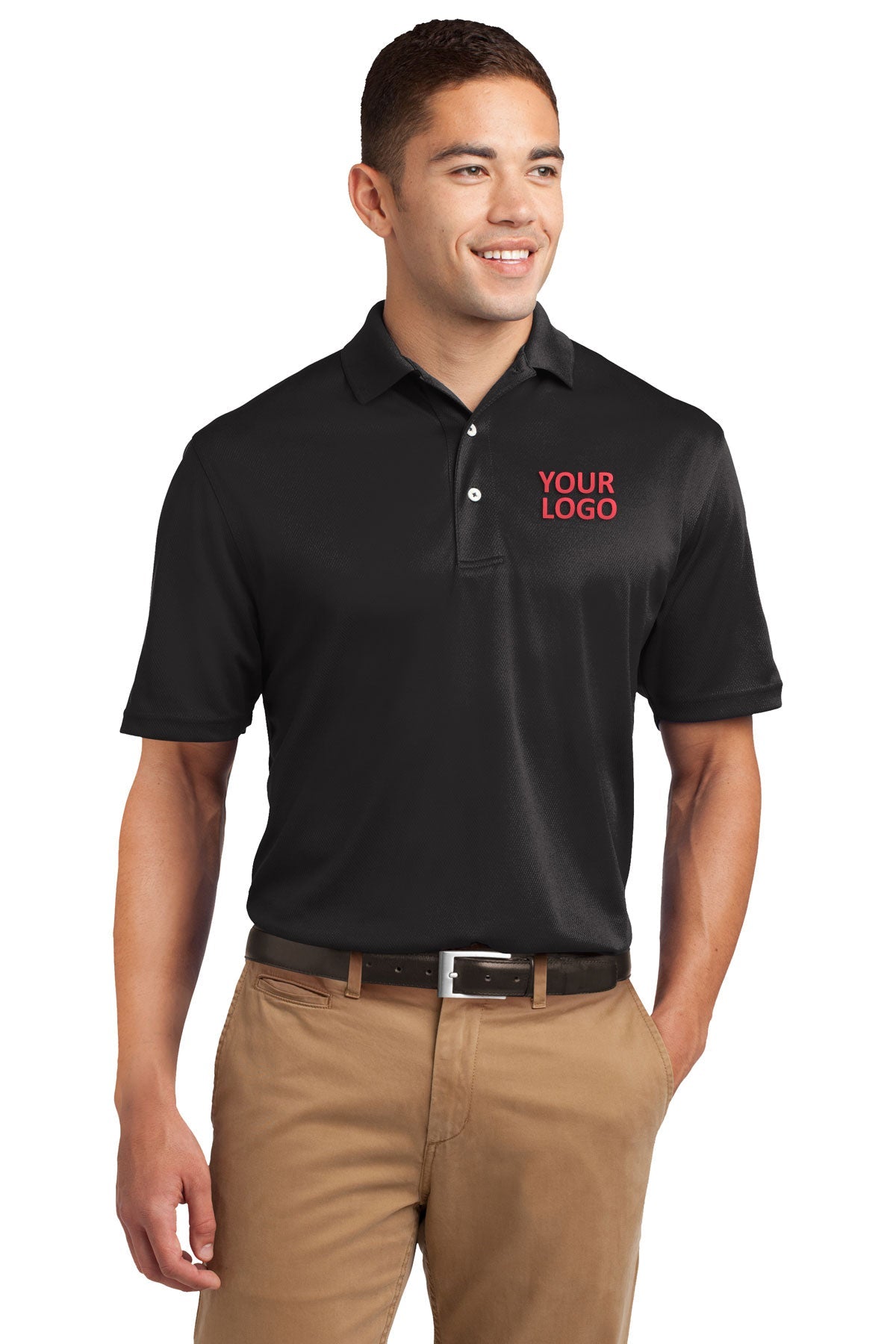 Sport-Tek Black TK469 quality polo shirts with company logo