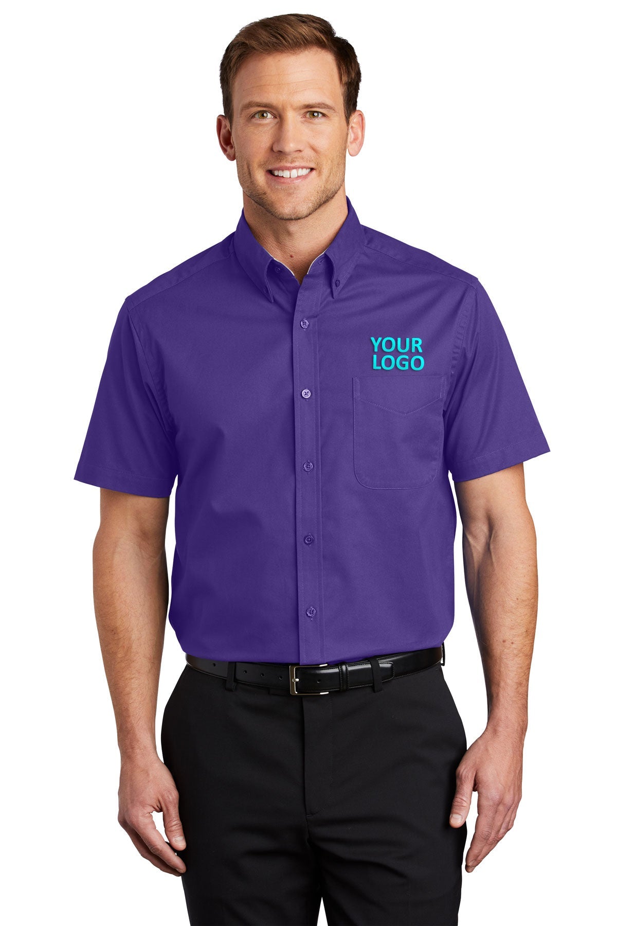 Port Authority Purple/ Light Stone TLS508 company logo shirts