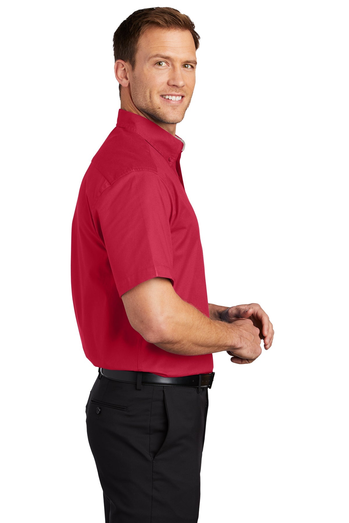 port authority_tls508 _red/ light stone_company_logo_button downs