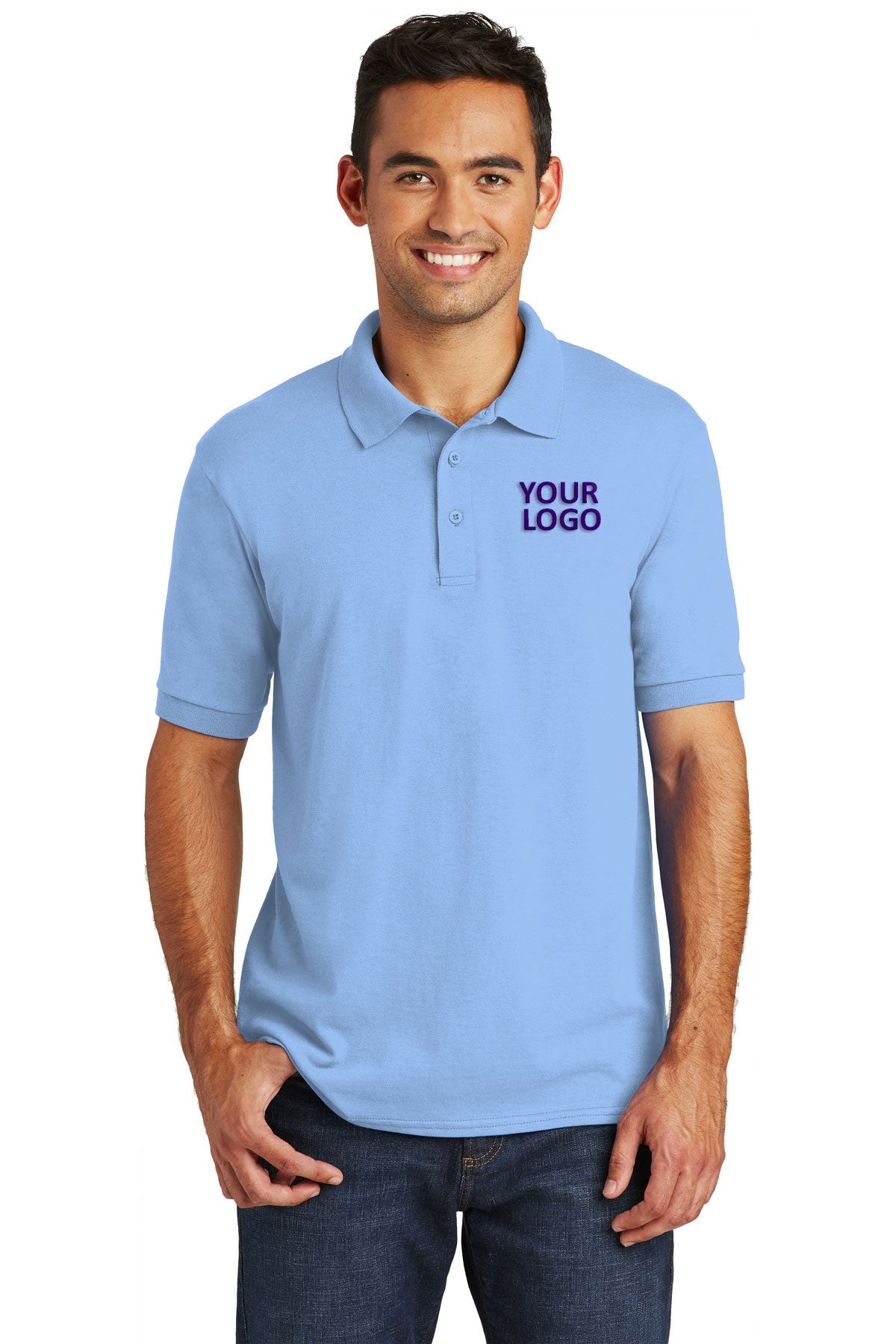port & company light blue kp55 custom dri fit polo shirts