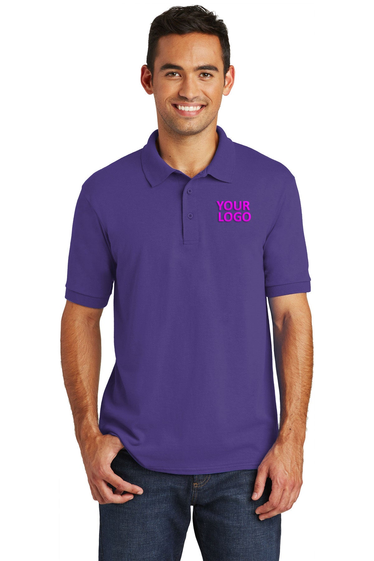 port & company purple kp55 custom logo polo shirts embroidered