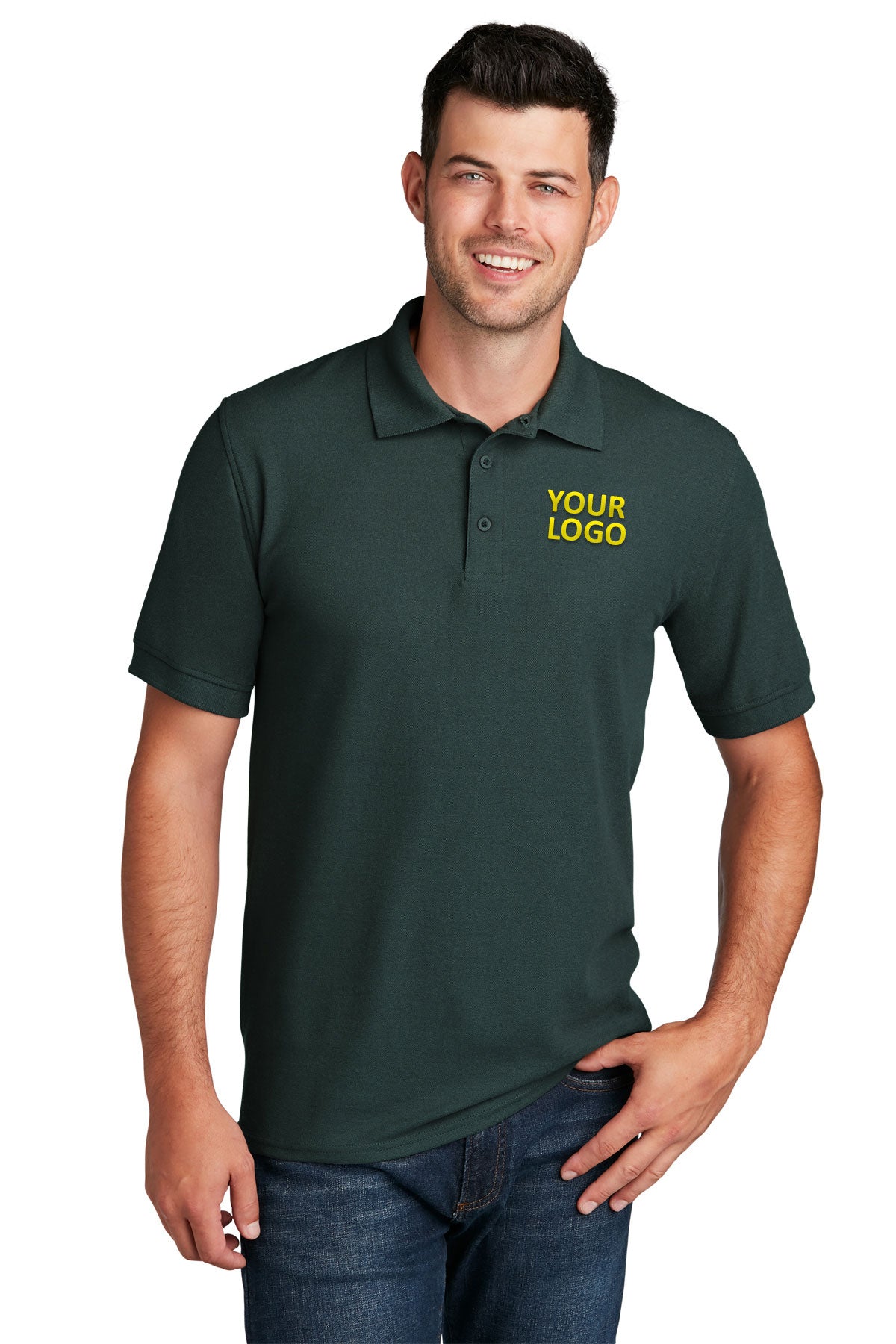 port & company dark green kp155 custom logo polo shirts