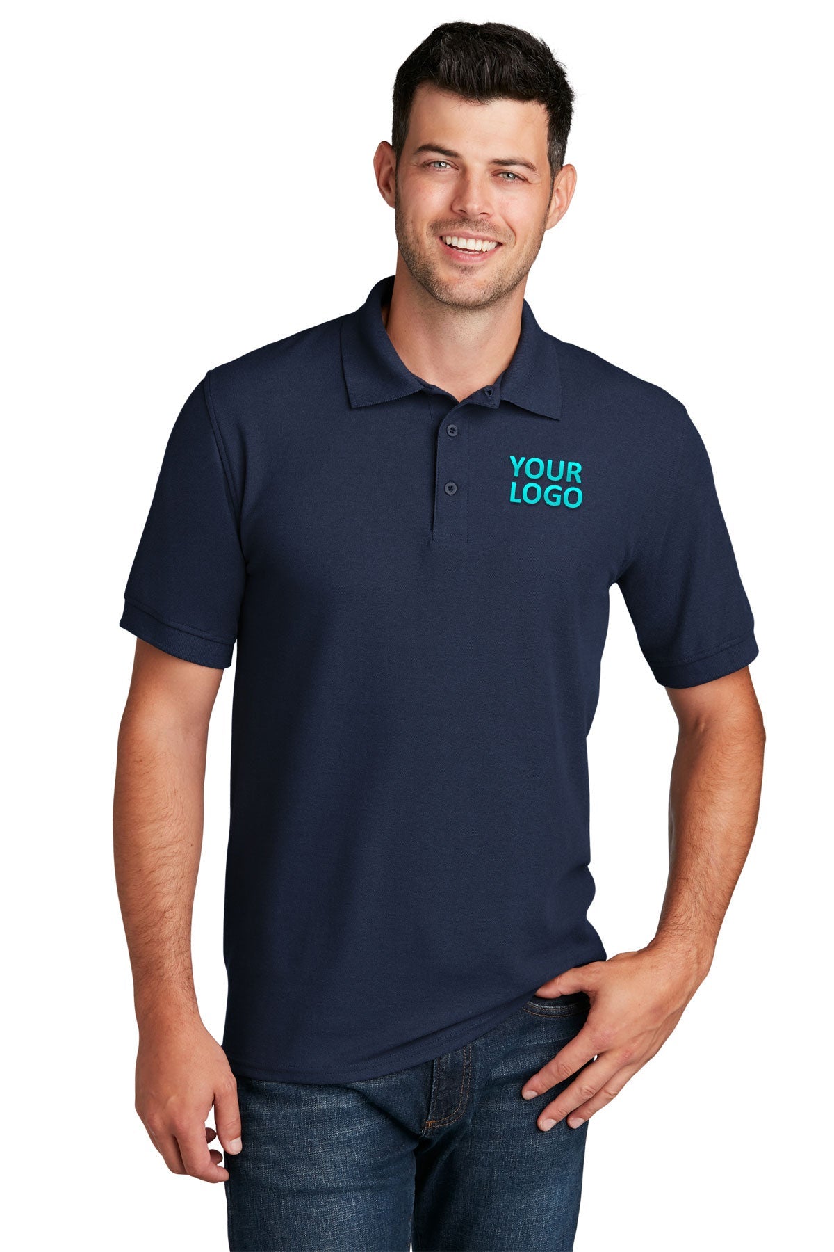 port & company deep navy kp155 custom logo polo shirts