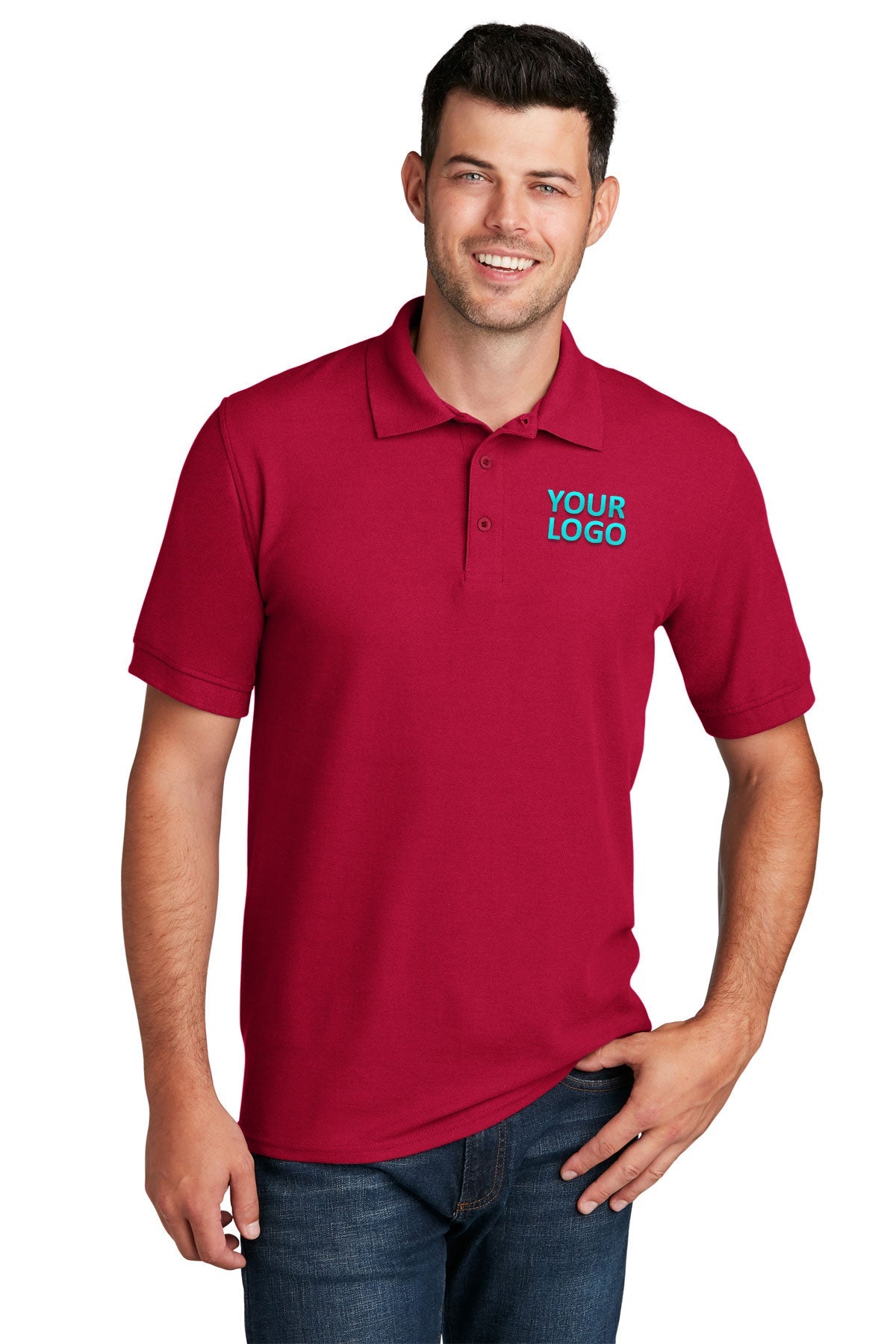 port & company red kp155 custom polo shirts with logo