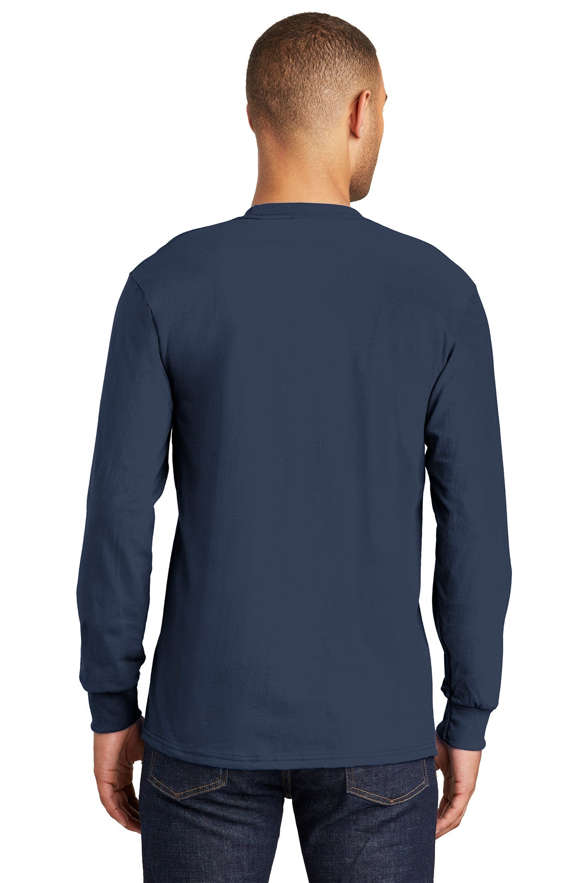 Port & Company Tall Long Sleeve Branded Essential Pocket Tee's, Navy