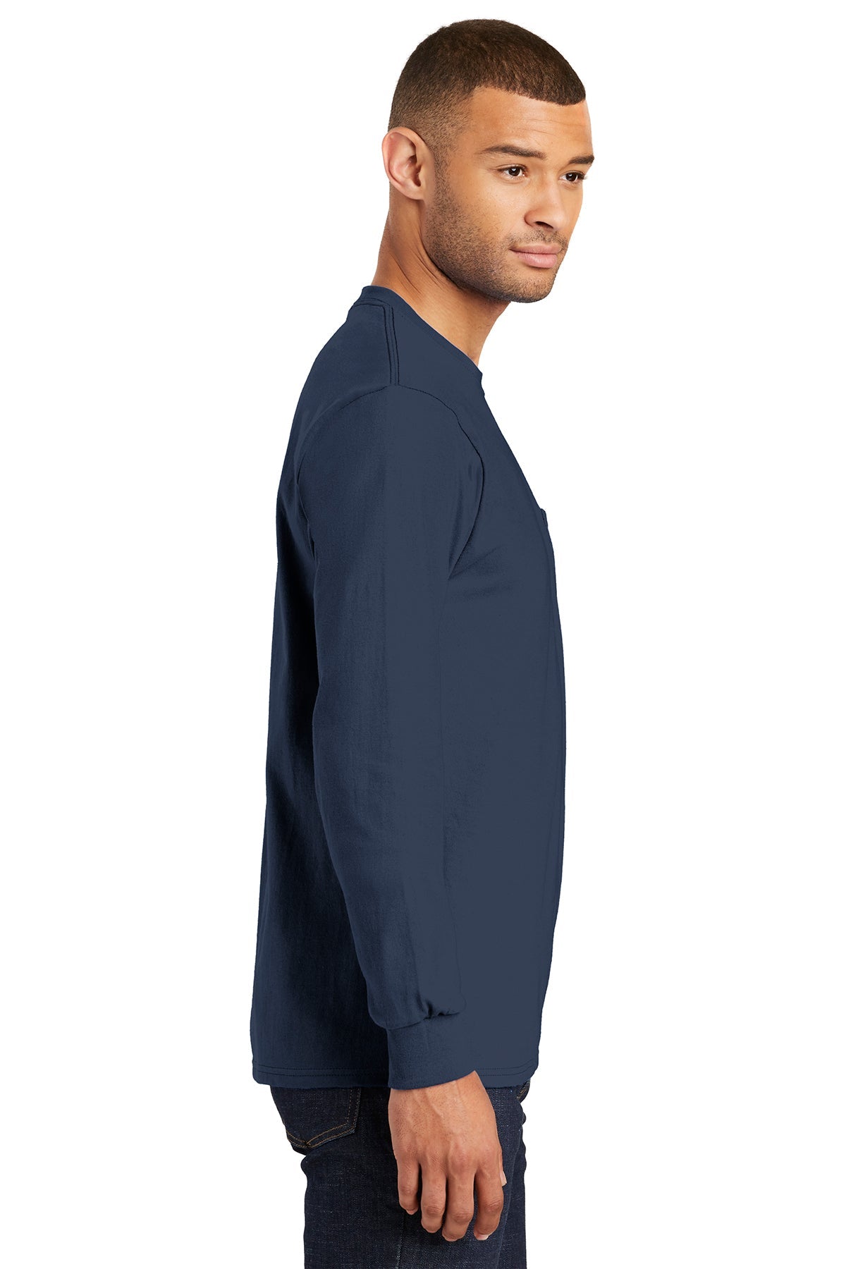 Port & Company Tall Long Sleeve Branded Essential Pocket Tee's, Navy