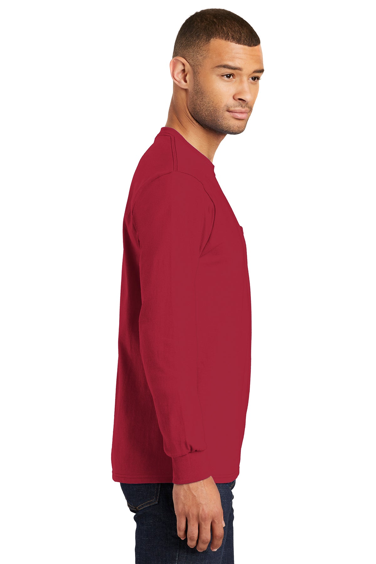 Port & Company Tall Long Sleeve Customized Essential Pocket Tee's, Red