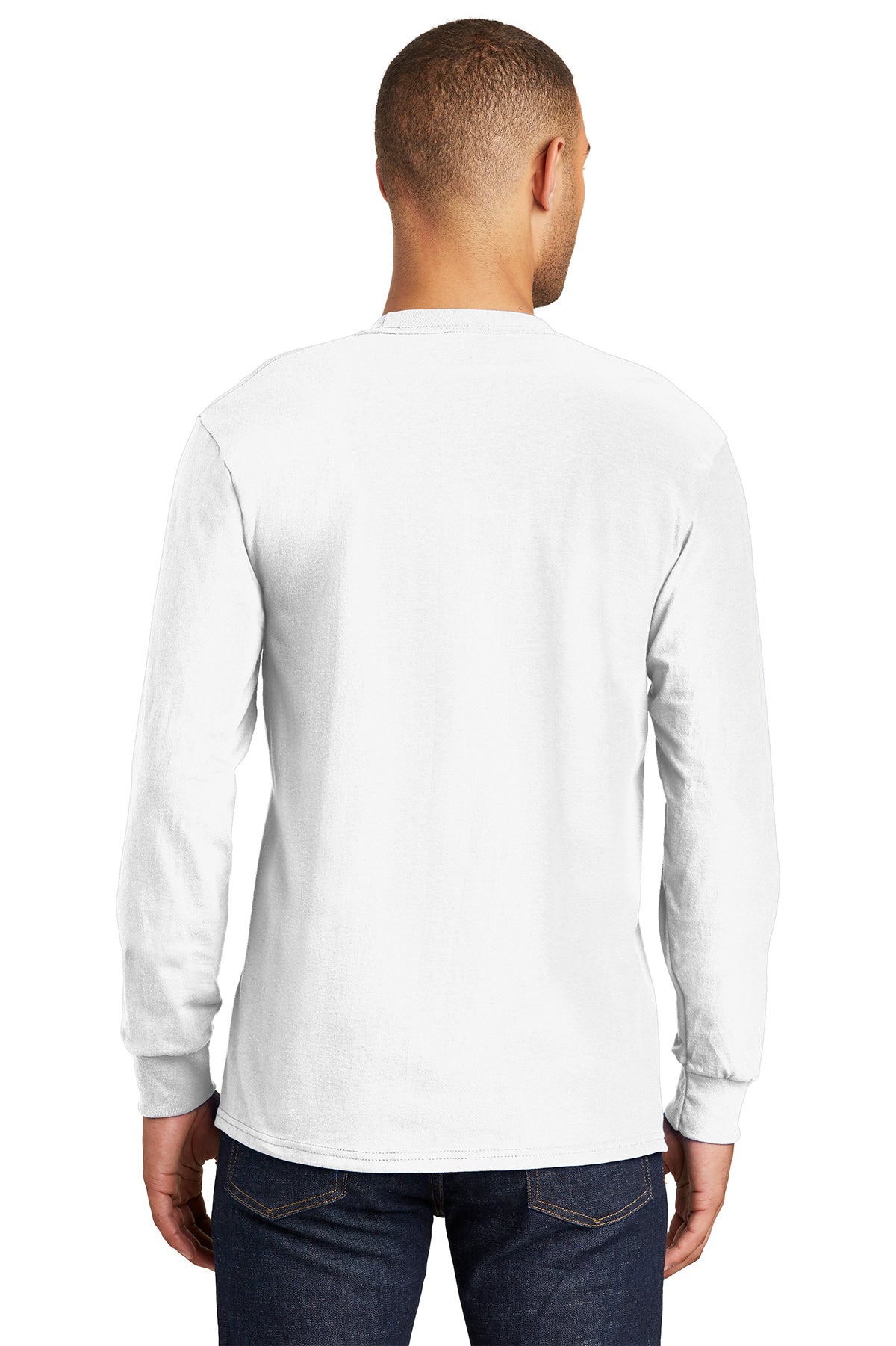 Port & Company Tall Long Sleeve Branded Essential Pocket Tee's, White
