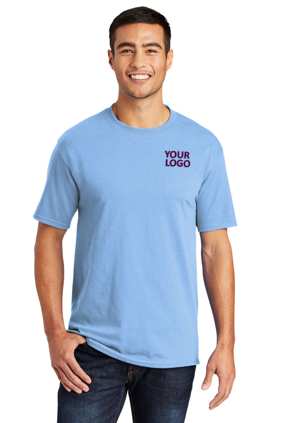 Port & Company Tall Core Blend Branded Tee's, Light Blue