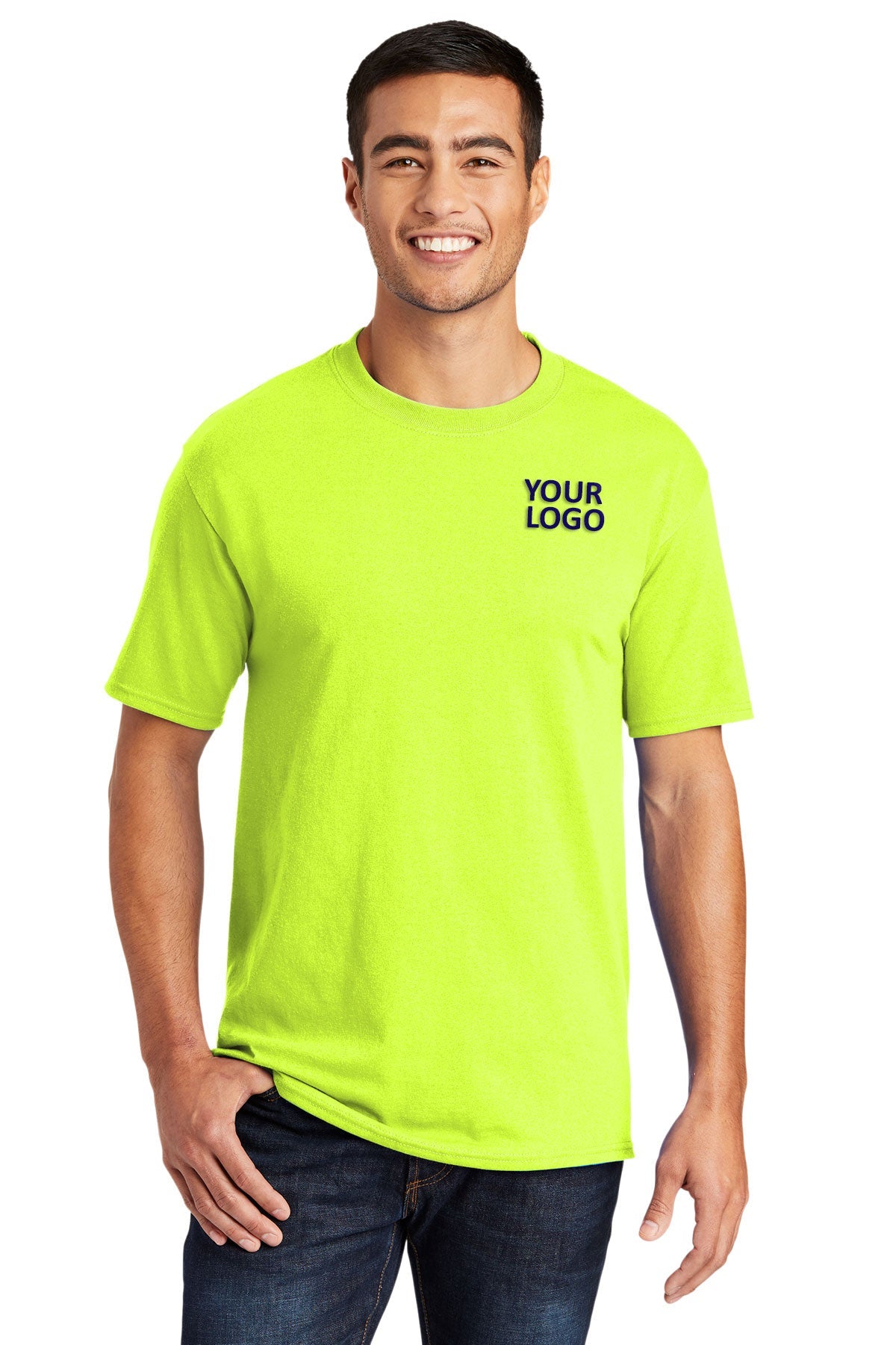 Port & Company Tall Core Blend Customized Tee's, Safety Green