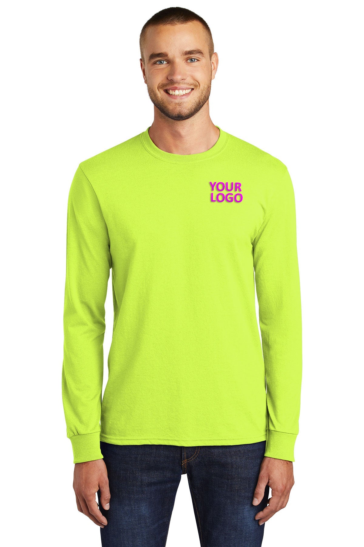 Port & Company Tall Long Sleeve Customized Core Blend Tee's, Safety Green