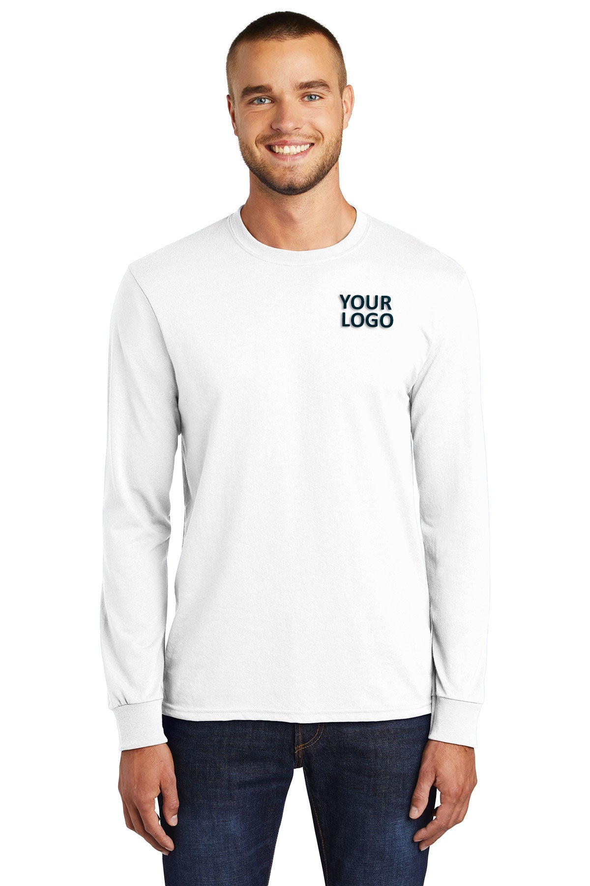 Port & Company Tall Long Sleeve Customized Core Blend Tee's, White