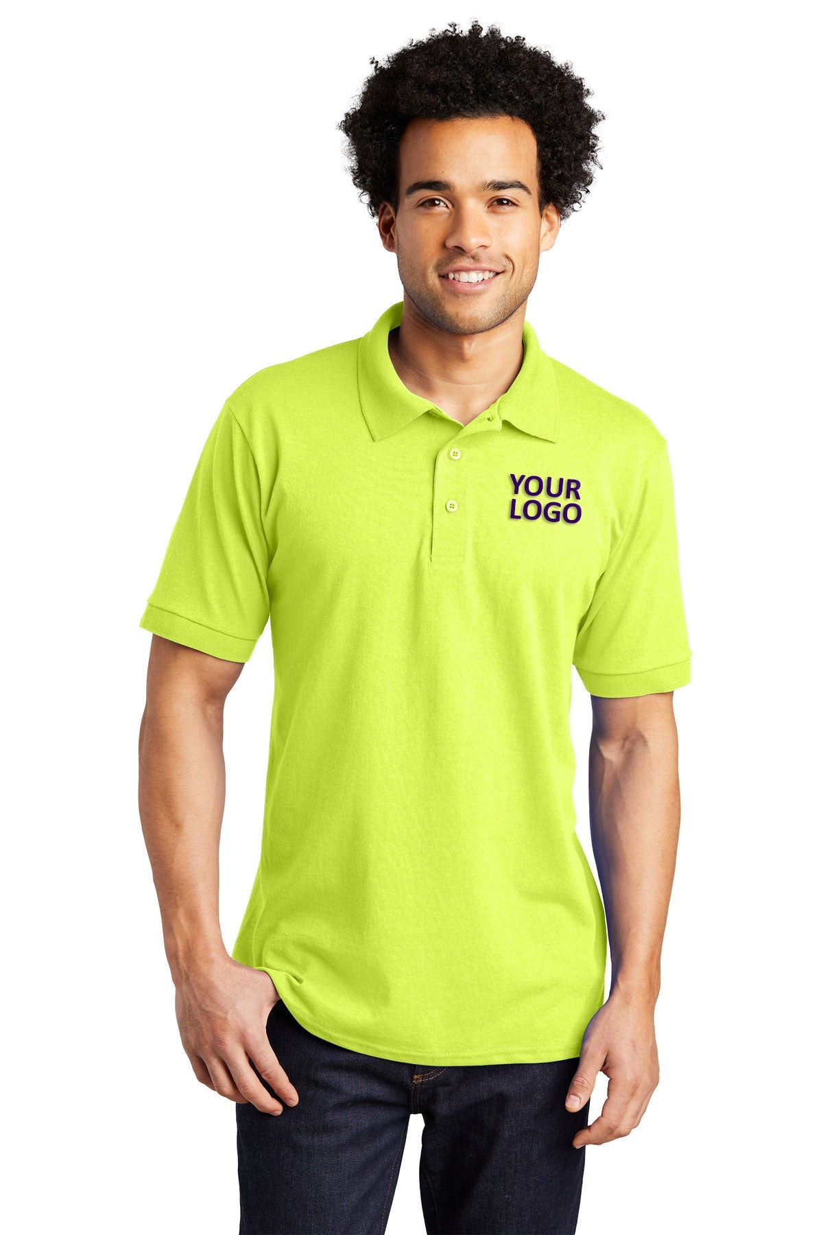 Port & Company Tall Jersey Knit Branded Polos, Safety Green