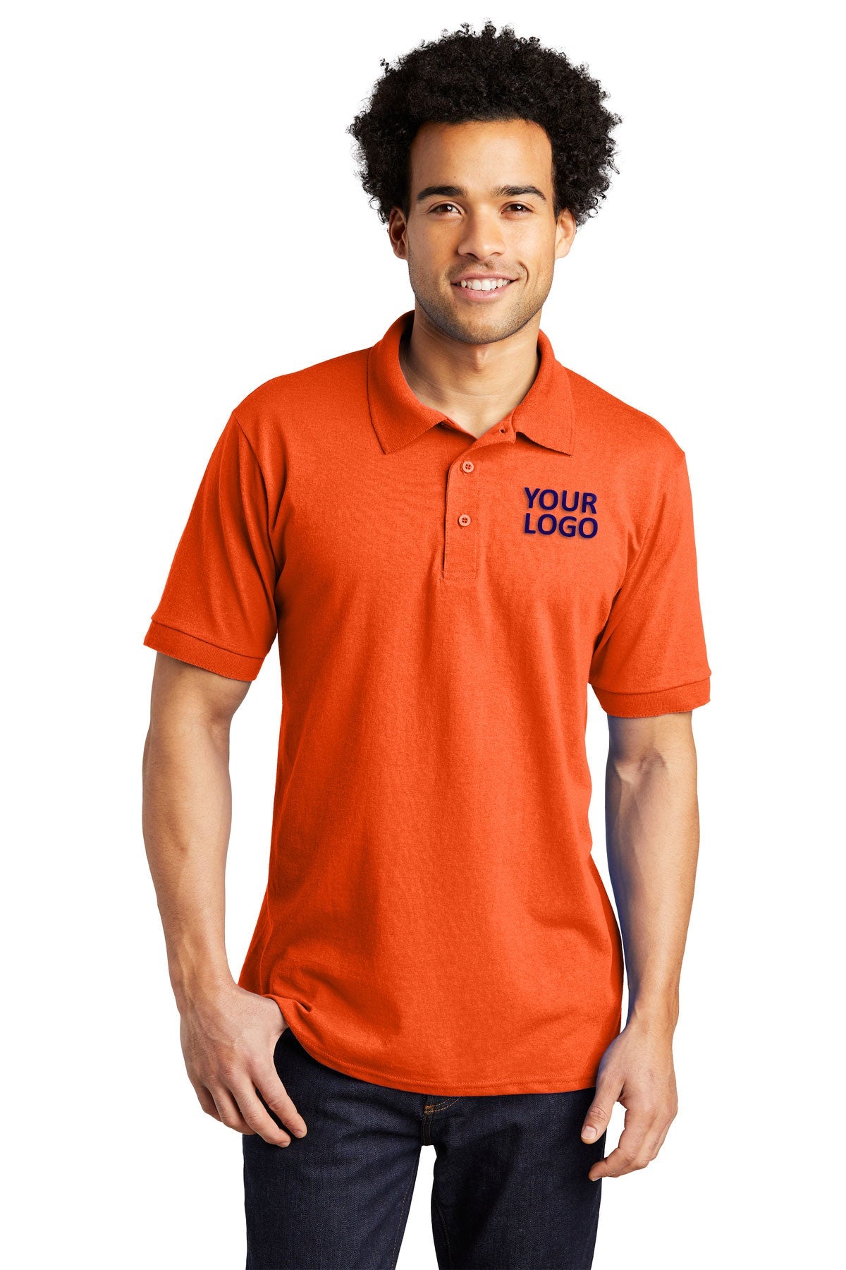 Port & Company Tall Jersey Knit Branded Polos, Safety Orange