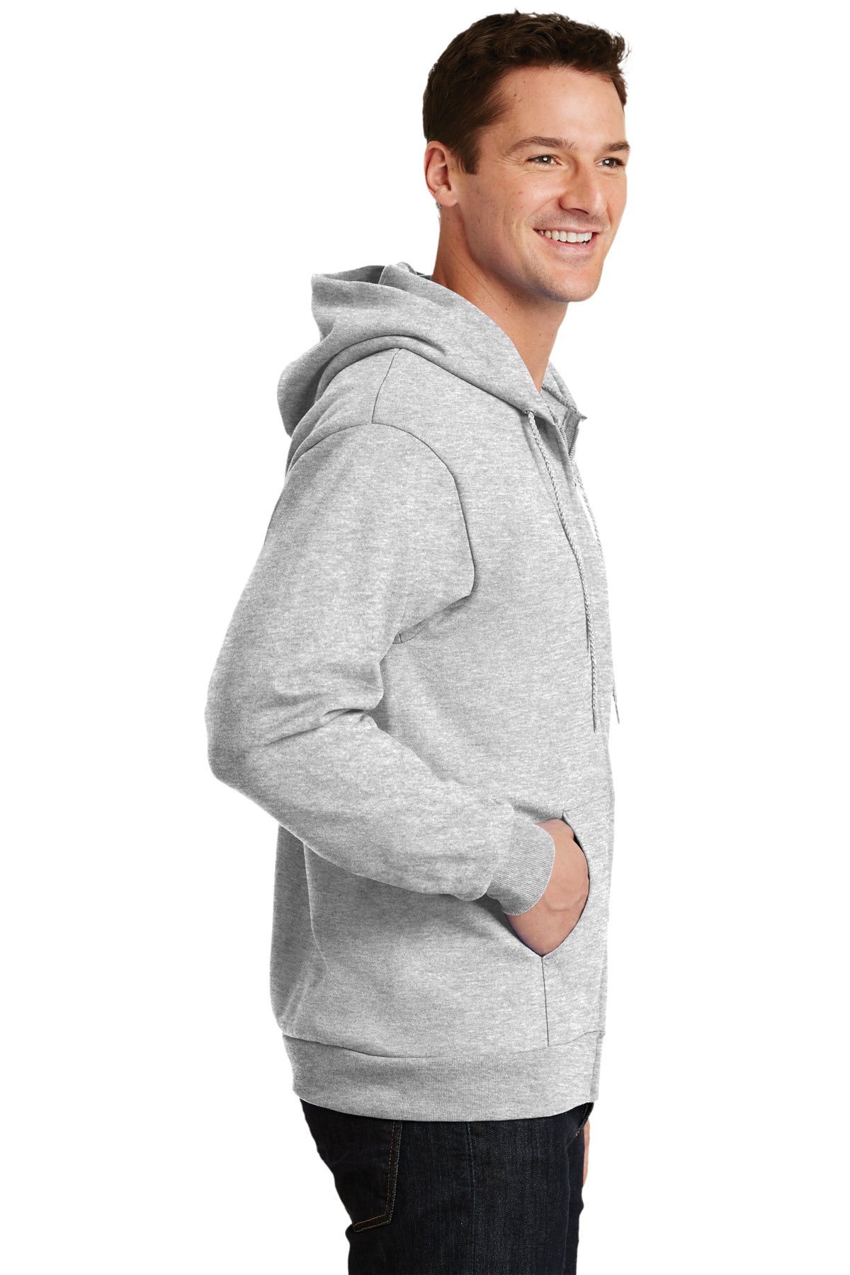 Port & Company Tall Essential Fleece Zip Customized Hoodies, Ash