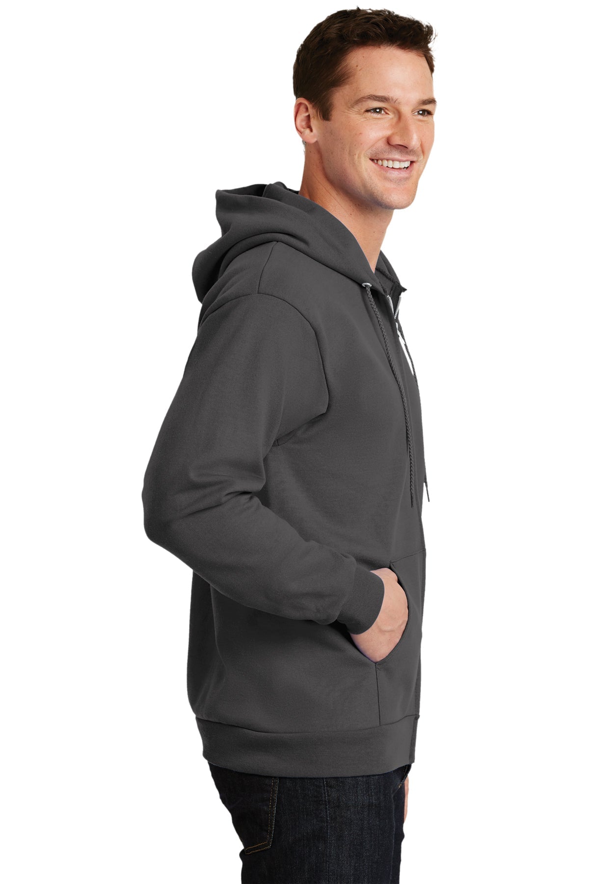 Port & Company Tall Essential Fleece Zip Customized Hoodies, Charcoal