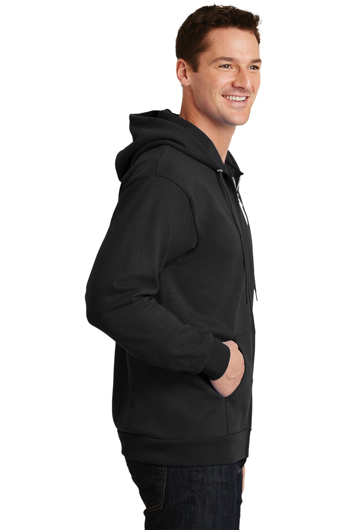 Port & Company Tall Essential Fleece Zip Branded Hoodies, Jet Black
