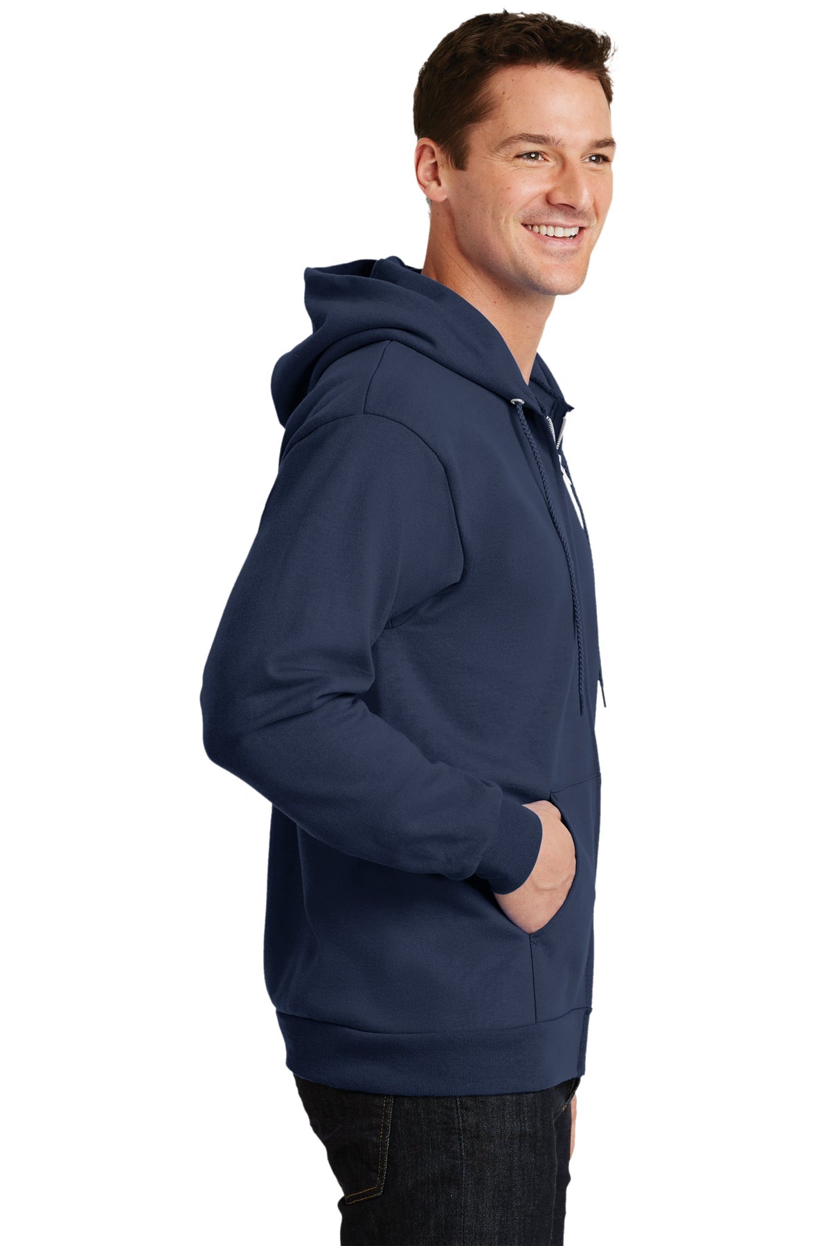 Port & Company Tall Essential Fleece Zip Branded Hoodies, Navy