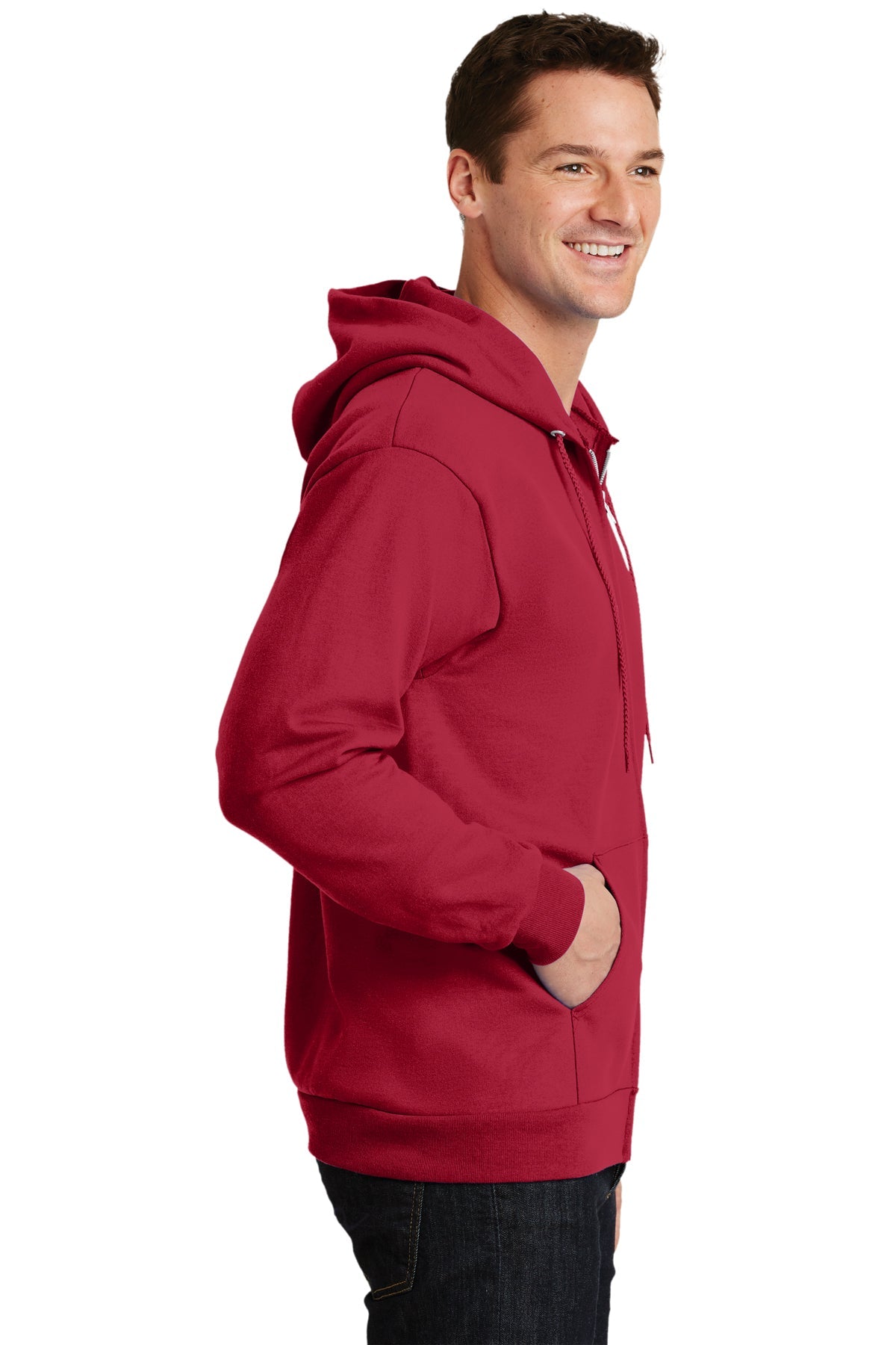 Port & Company Tall Essential Fleece Full-Zip Hooded Sweatshirt PC90ZHT Red