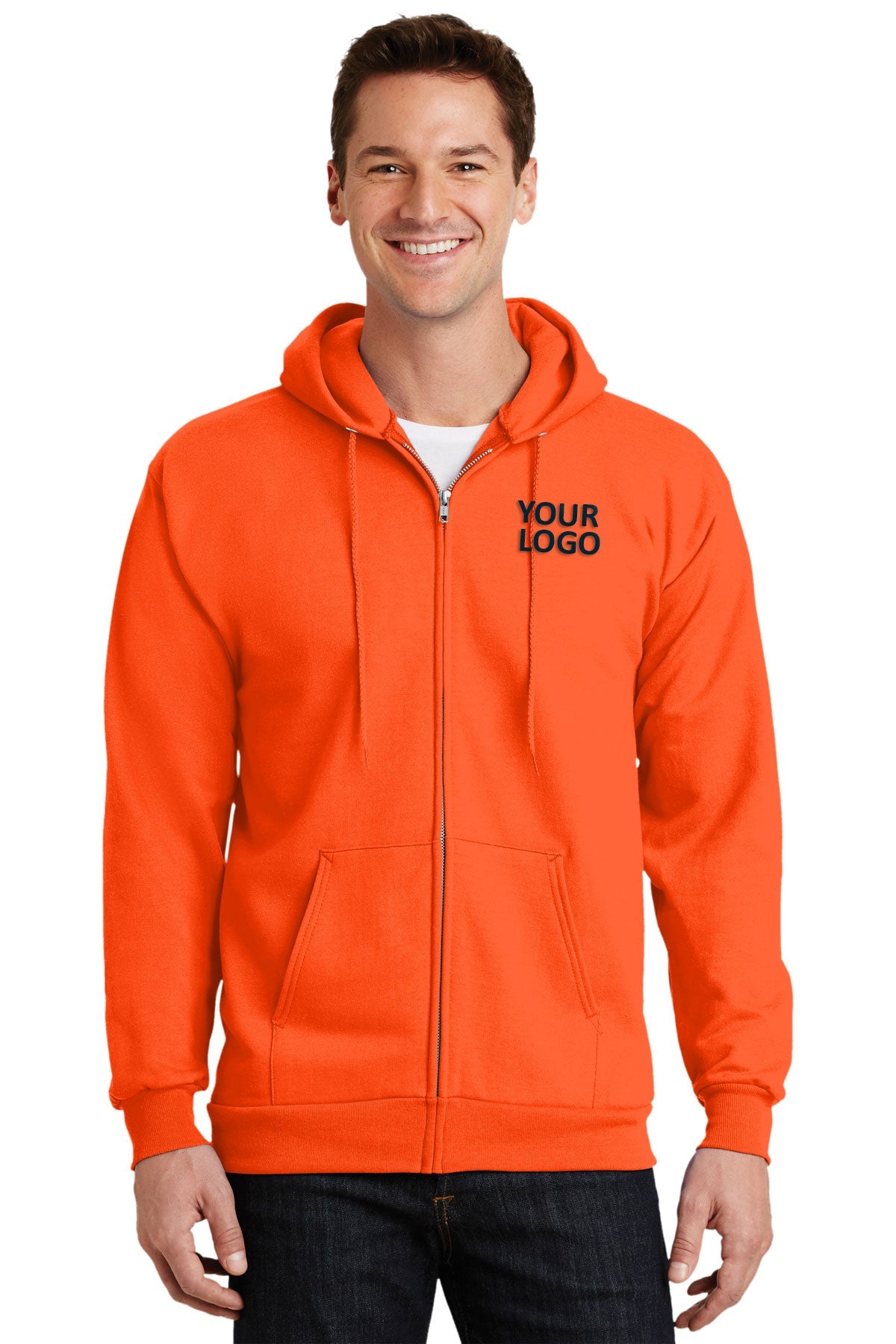 Port & Company Tall Essential Fleece Zip Custom Hoodies, Safety Orange