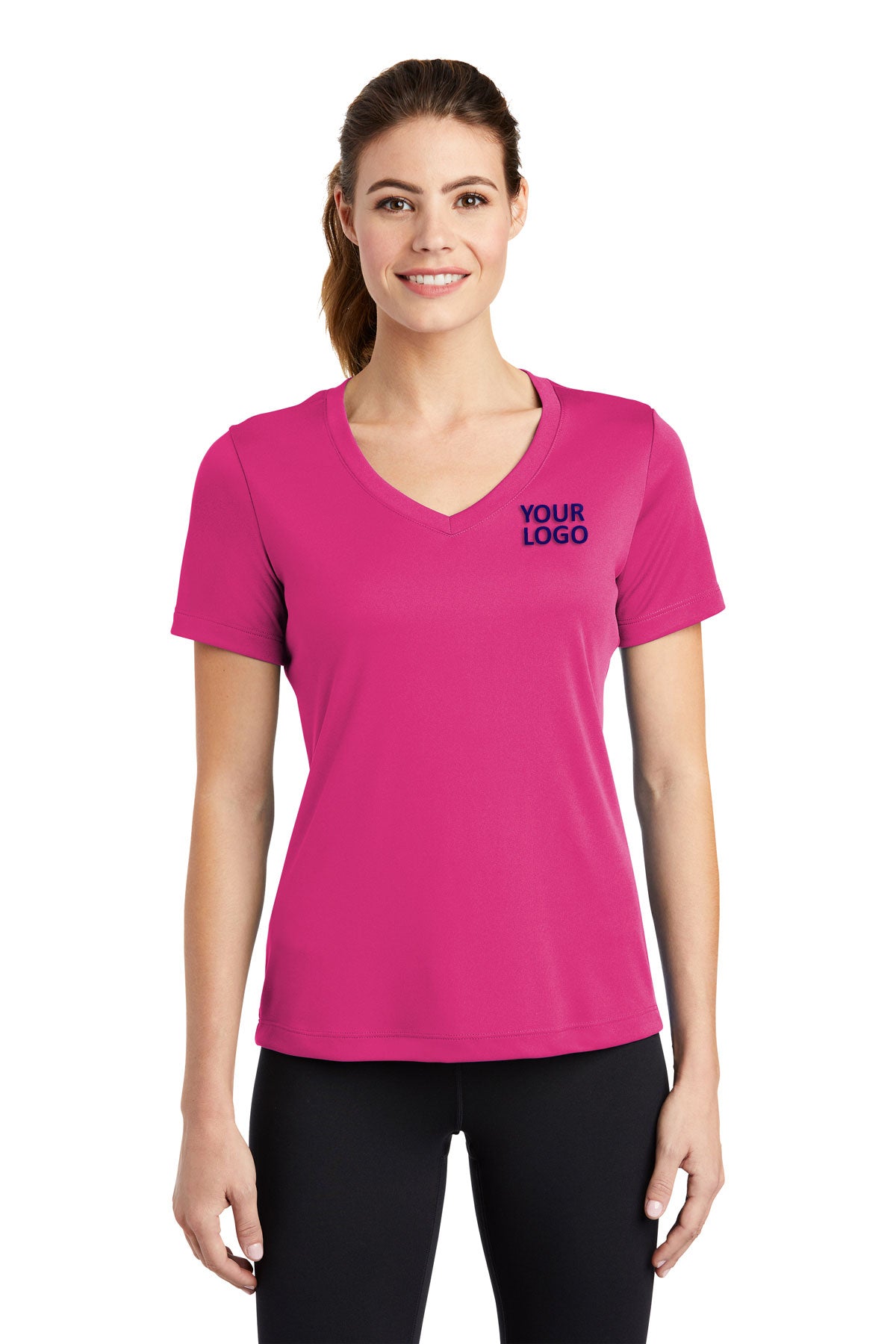 Sport-Tek Ladies PosiCharge Competitor Customized V-Neck Tee's, Pink Raspberry
