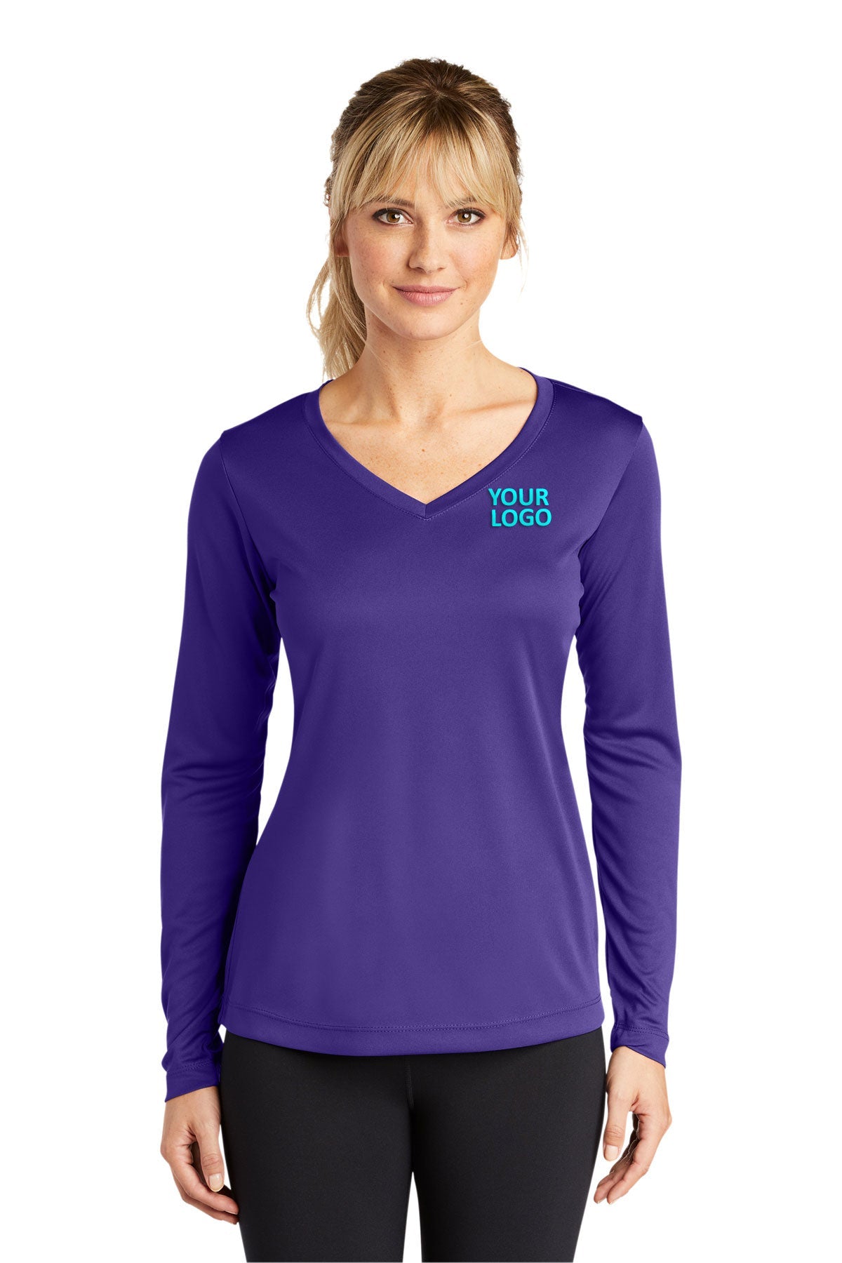 Sport-Tek Ladies Long Sleeve PosiCharge Competitor Customized V-Neck Tee's, Purple